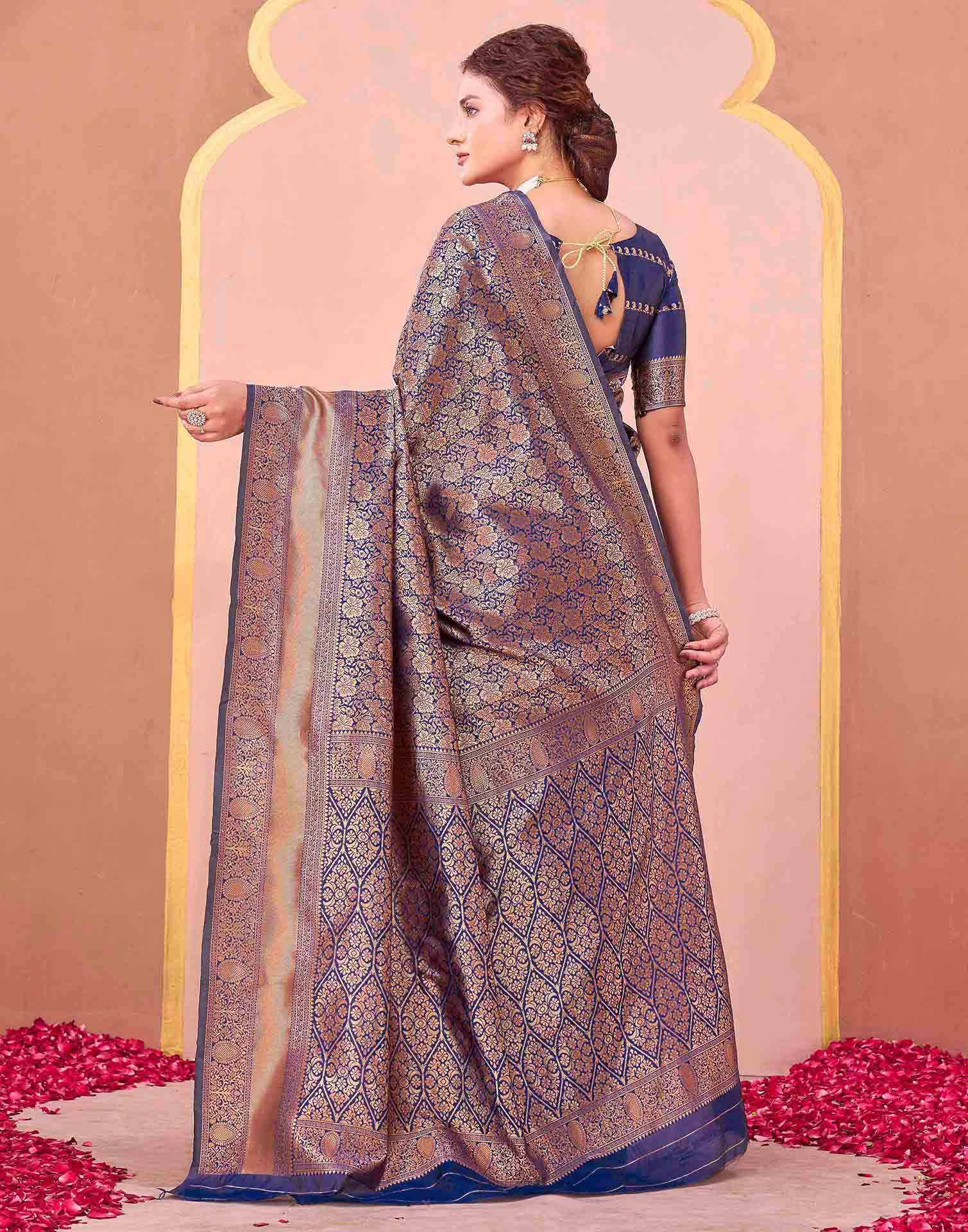 Dark Purple Silk Woven Banarasi Saree