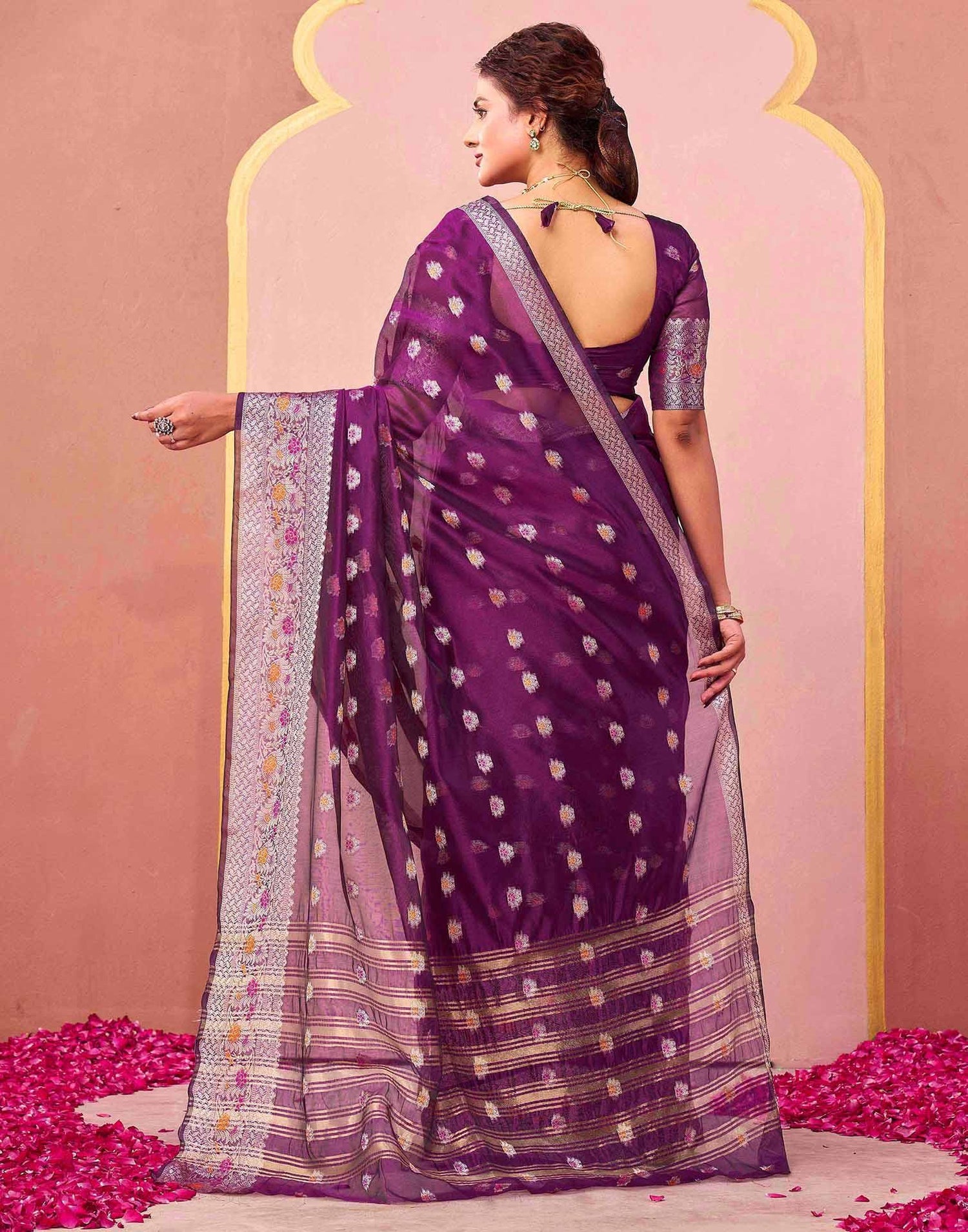 Dark Purple Organza Woven Saree