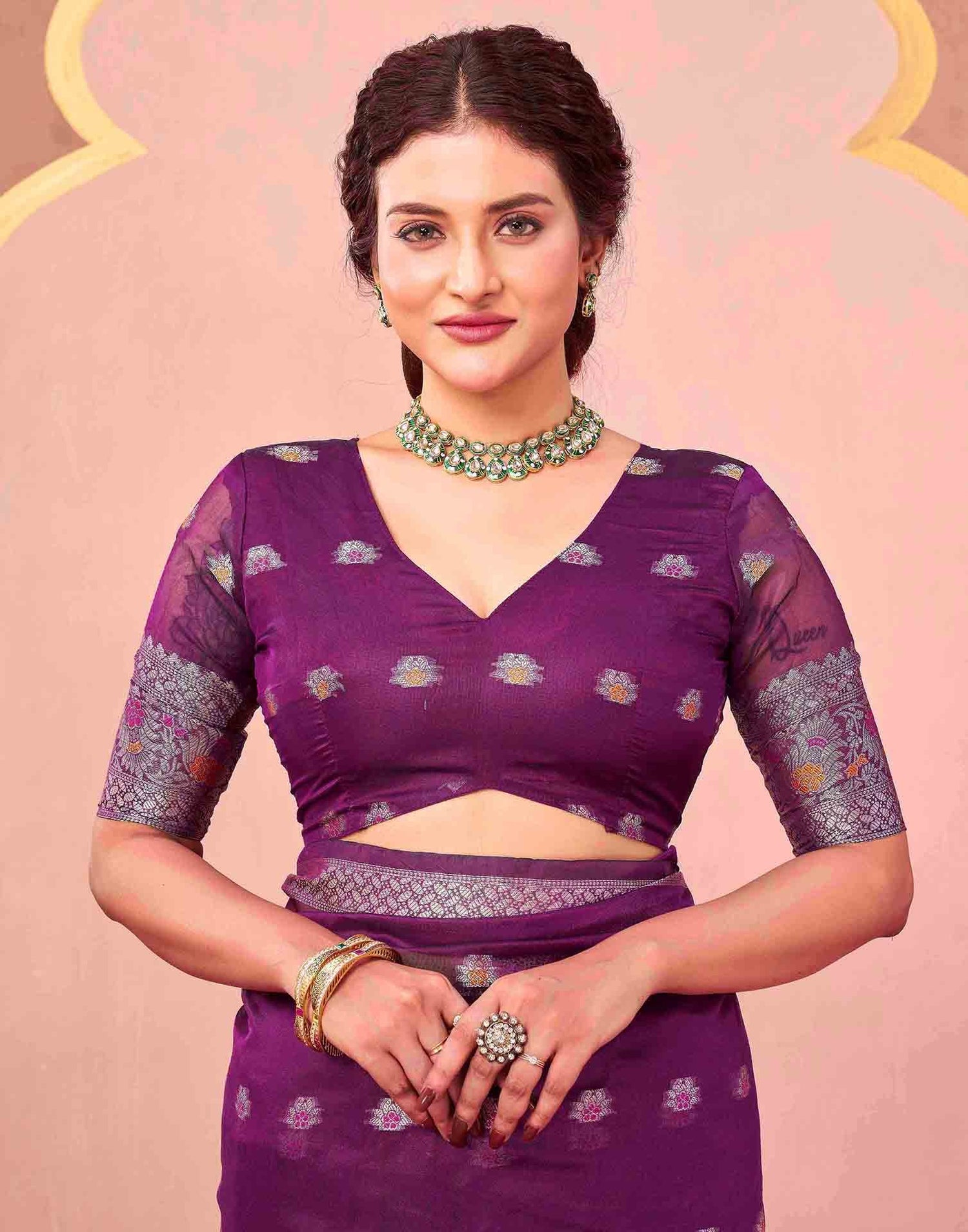 Dark Purple Organza Woven Saree