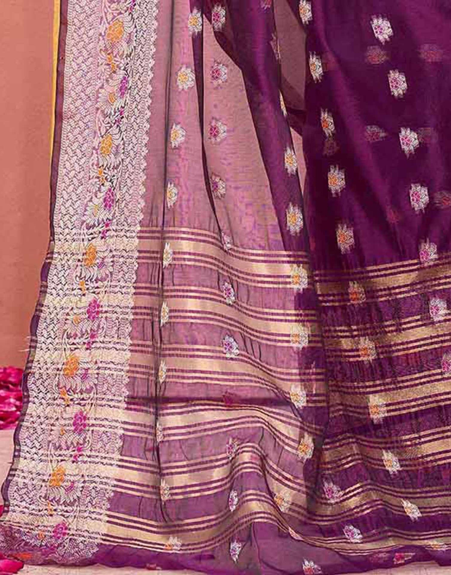 Dark Purple Organza Woven Saree
