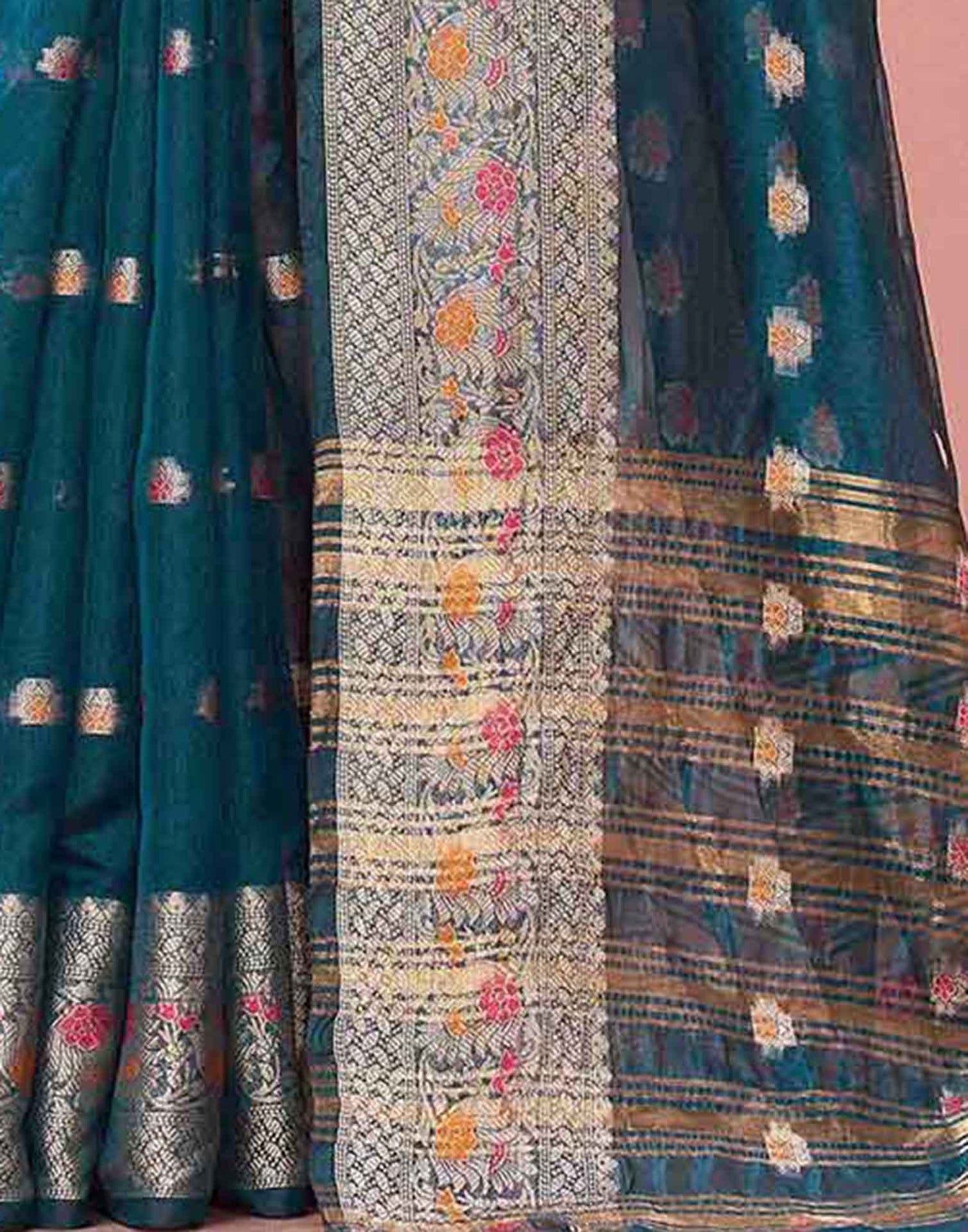 Rama Green Organza Woven Saree