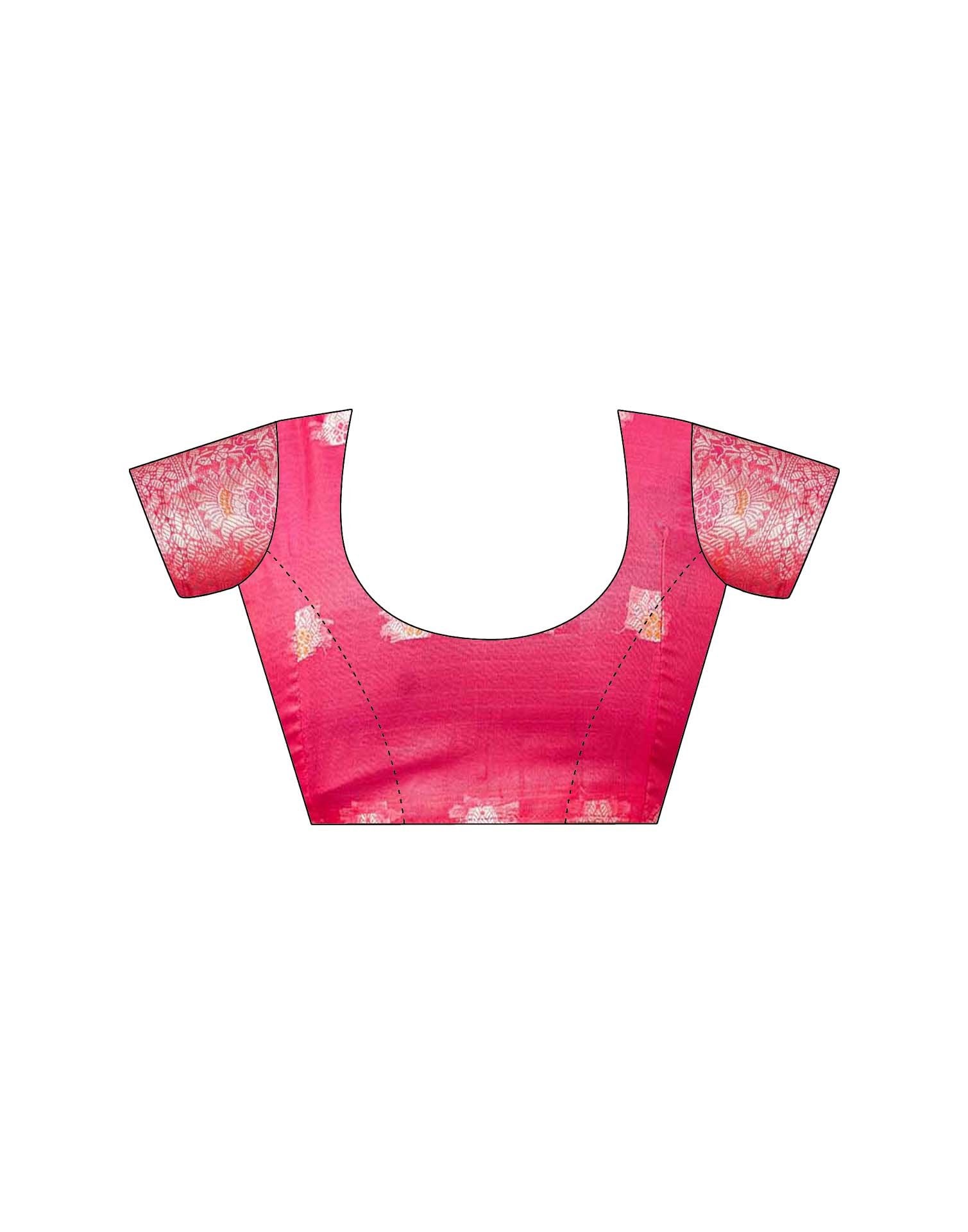 Bright Pink Organza Woven Saree