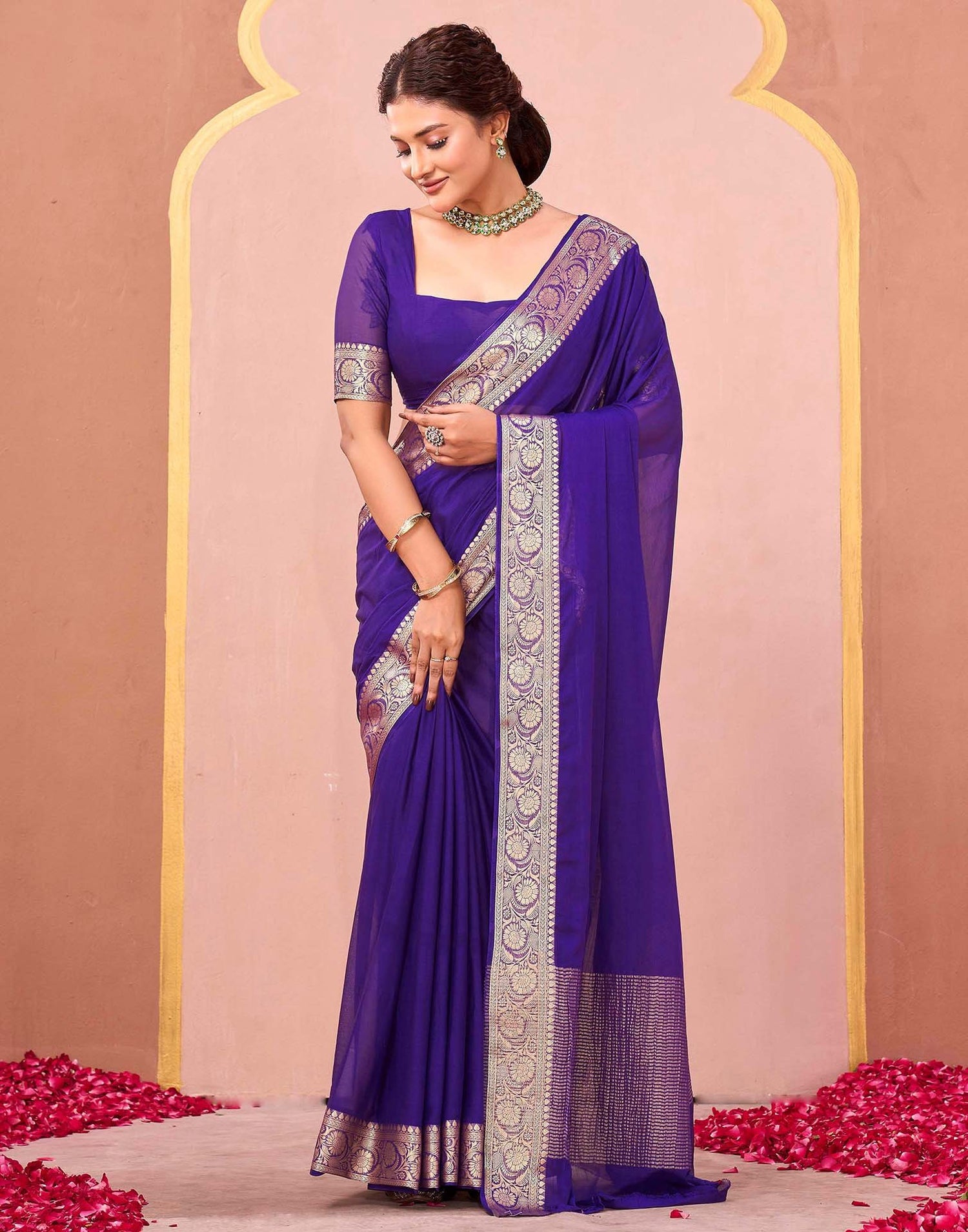 Purple Chiffon Woven Saree