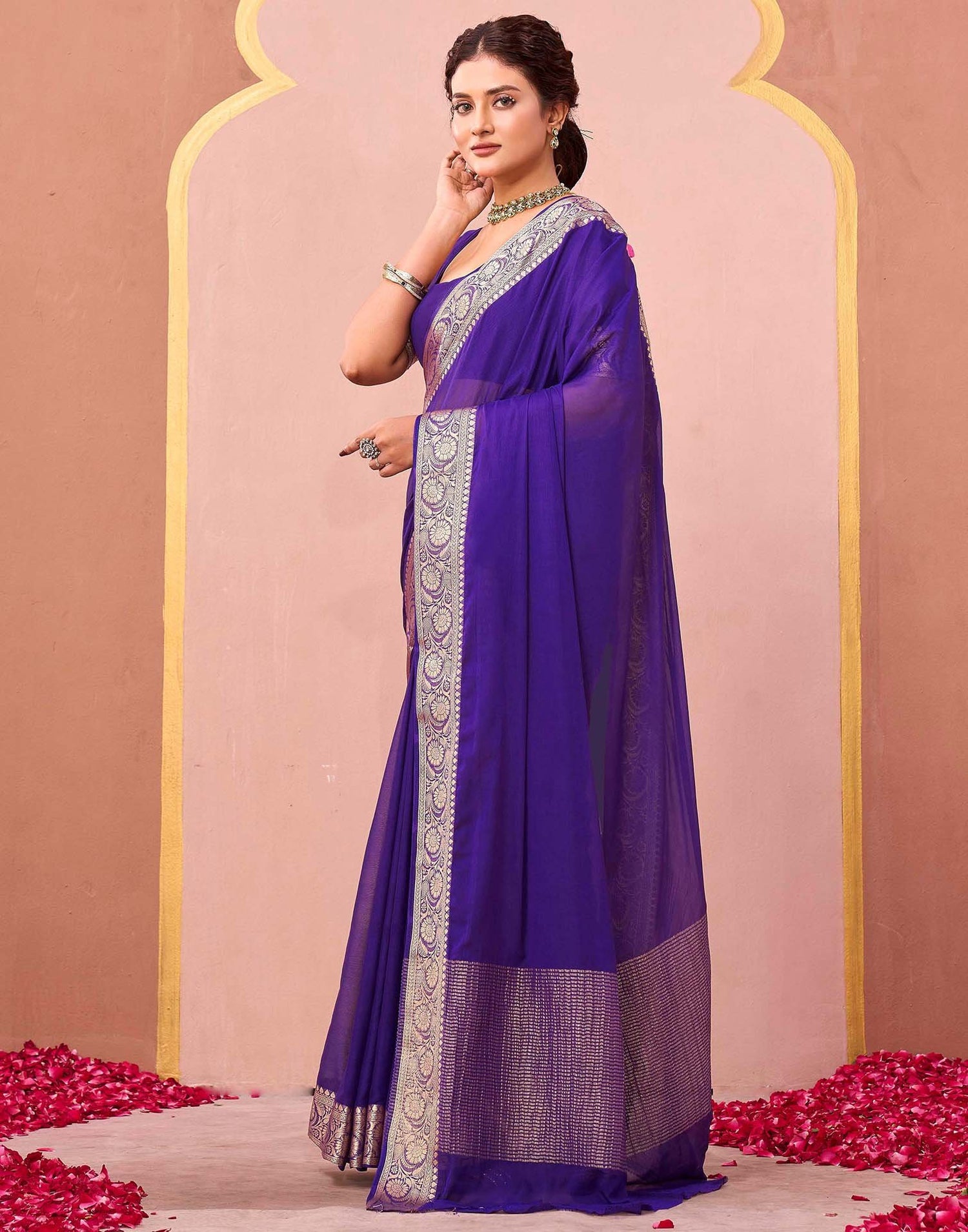 Purple Chiffon Woven Saree