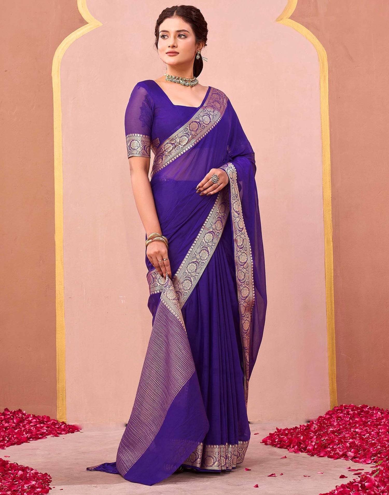 Purple Chiffon Woven Saree