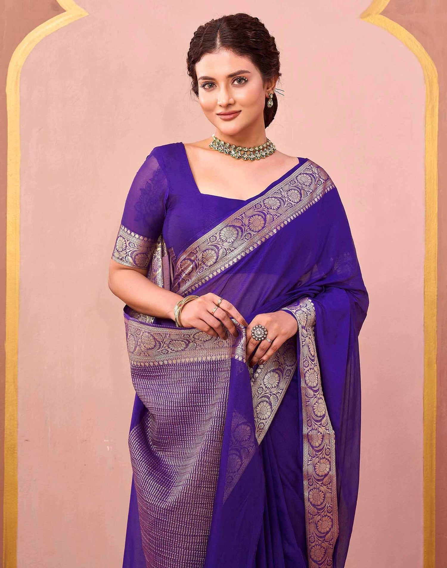 Purple Chiffon Woven Saree