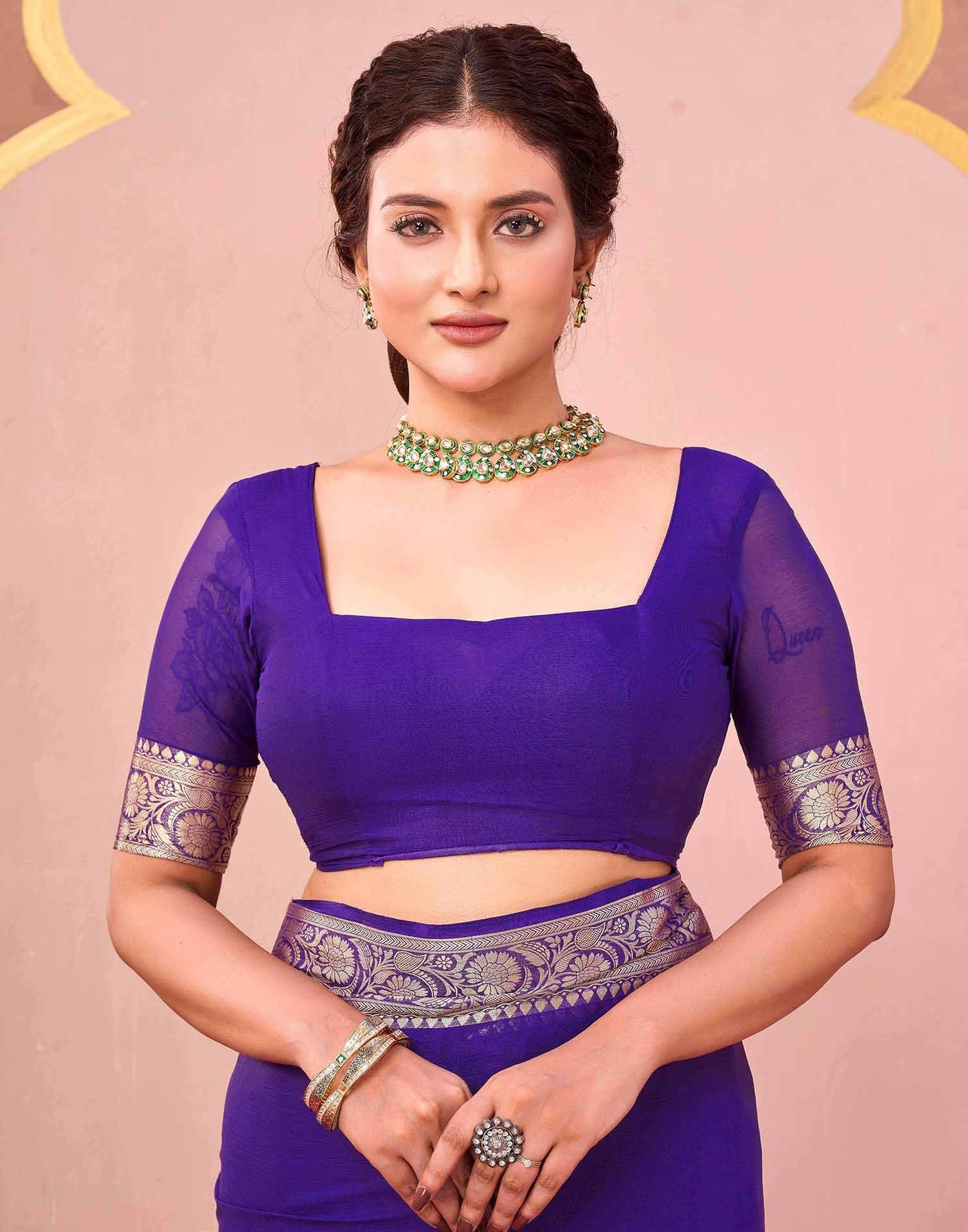 Purple Chiffon Woven Saree