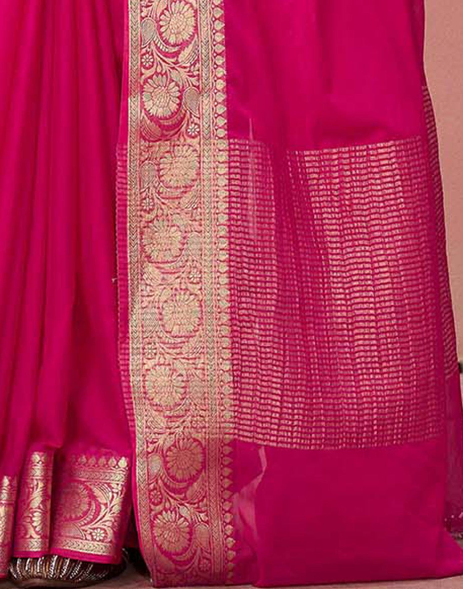 Bright Pink Chiffon Woven Saree