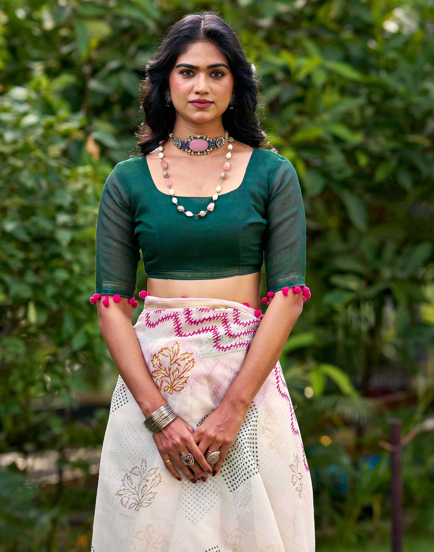 Off White Chanderi Printed Saree