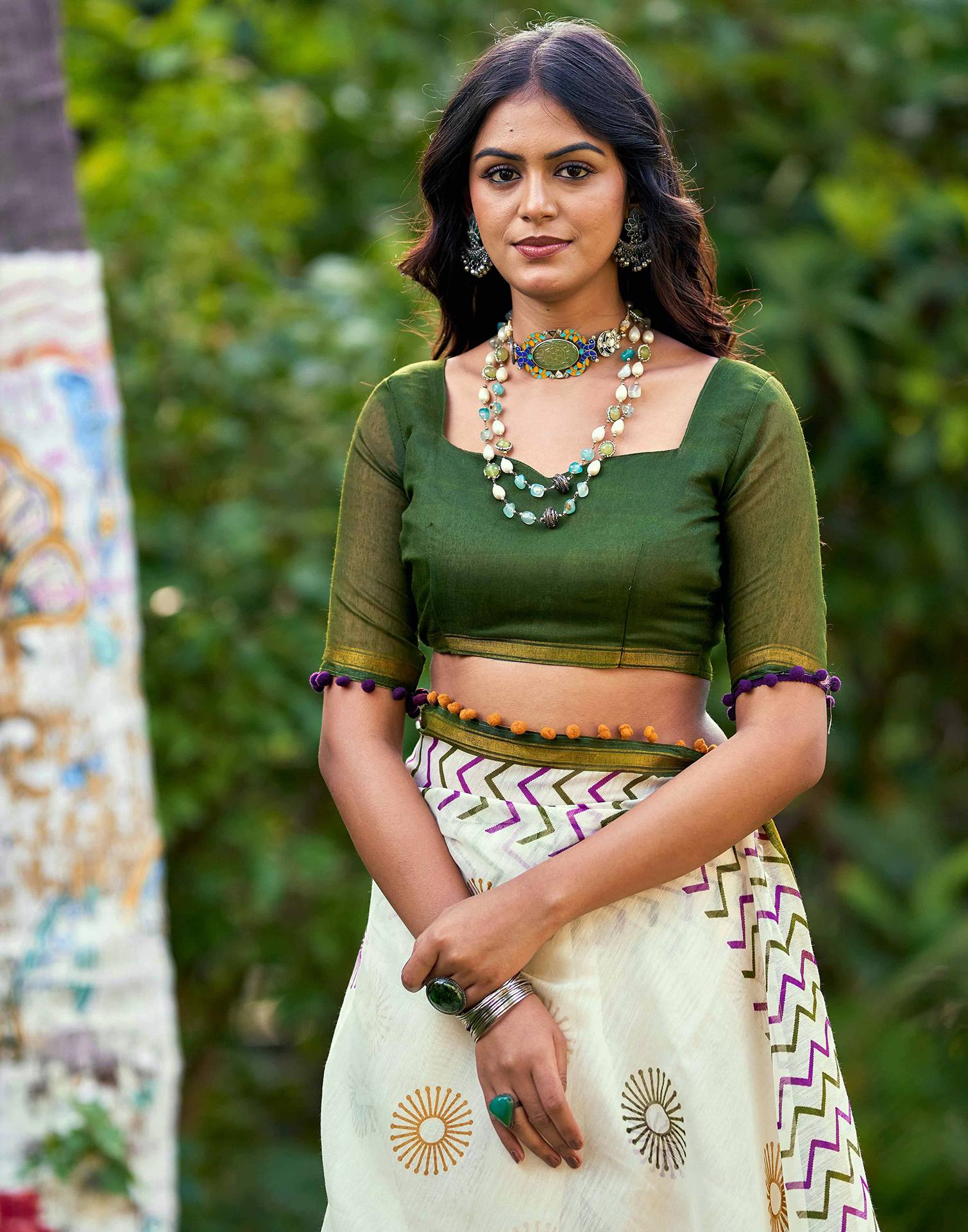 Off White Chanderi Printed Saree