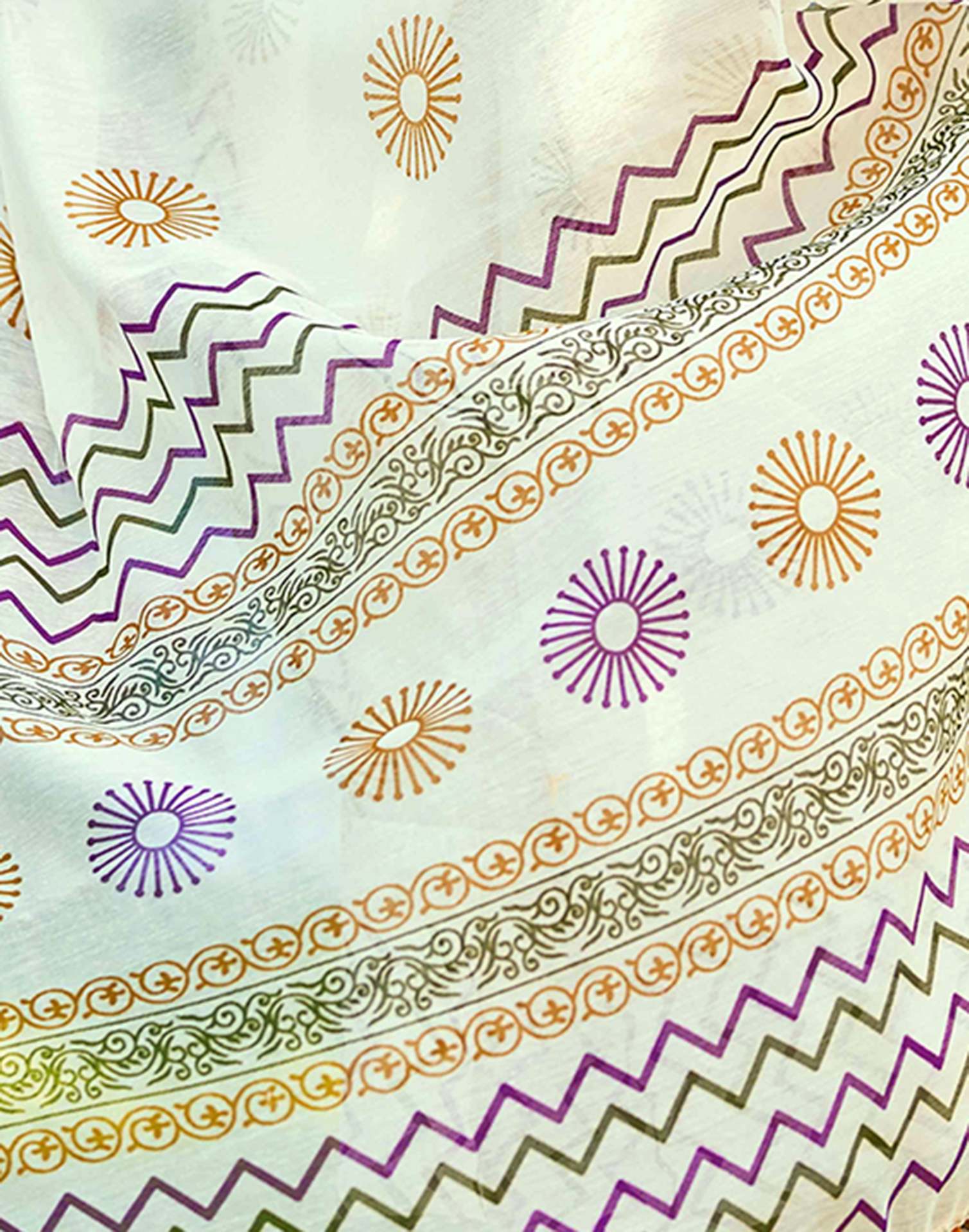Off White Chanderi Printed Saree