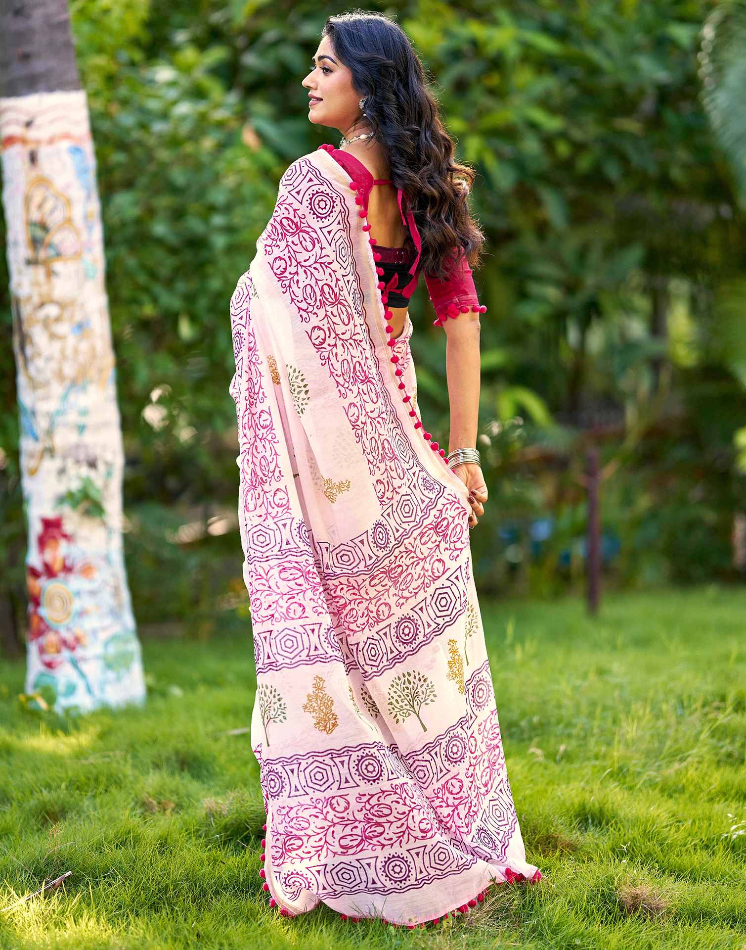 Off White Chanderi Printed Saree