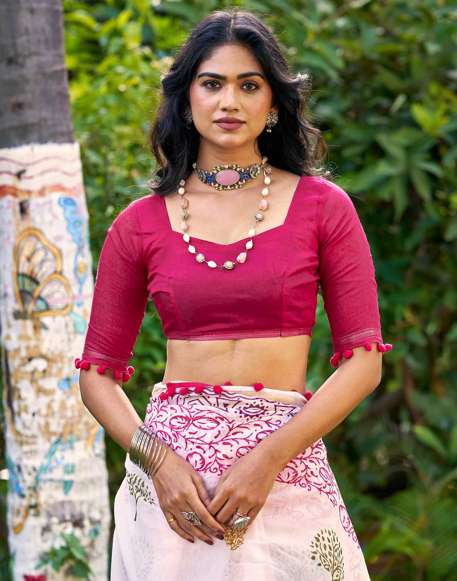 Off White Chanderi Printed Saree