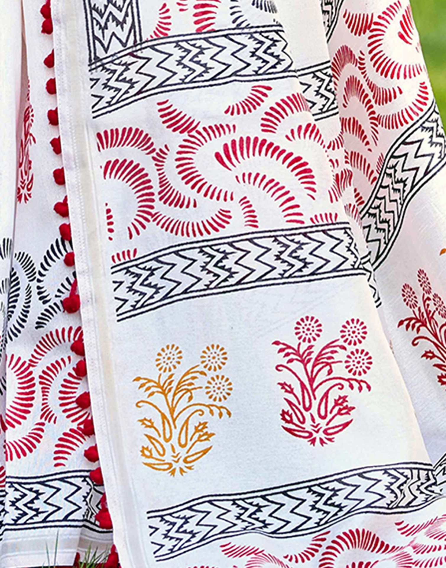 Off White Chanderi Printed Saree