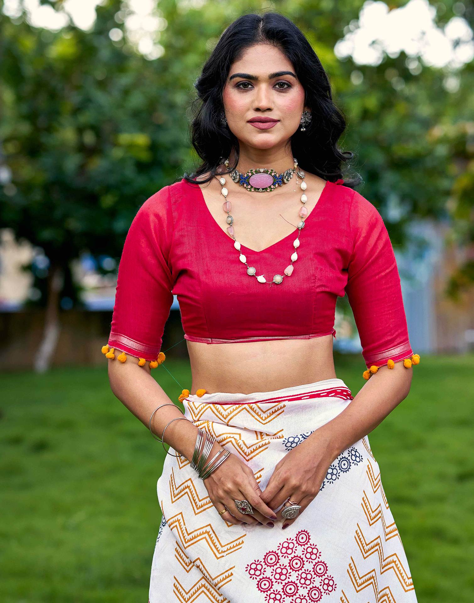 Off White Chanderi Printed Saree