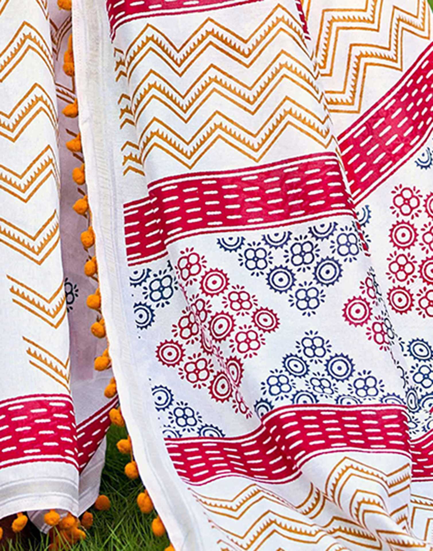 Off White Chanderi Printed Saree