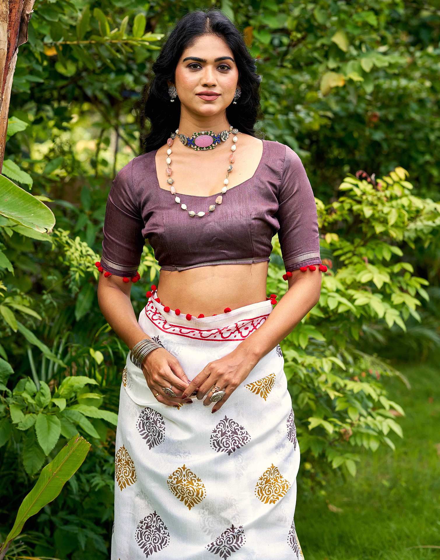 Off White Chanderi Printed Saree