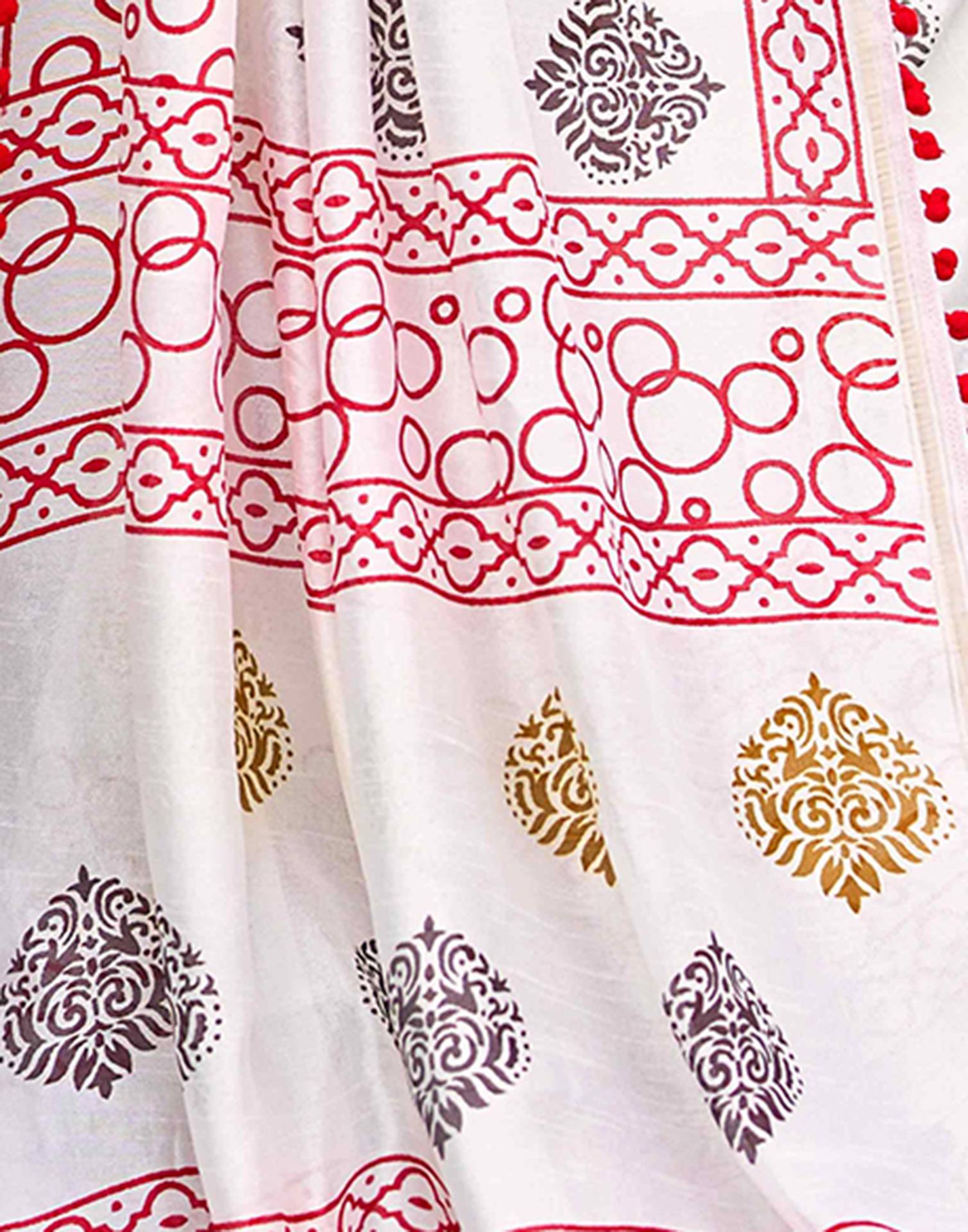 Off White Chanderi Printed Saree