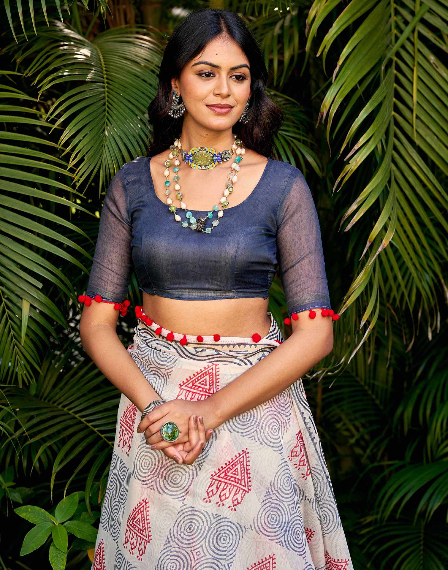 Off White Chanderi Printed Saree