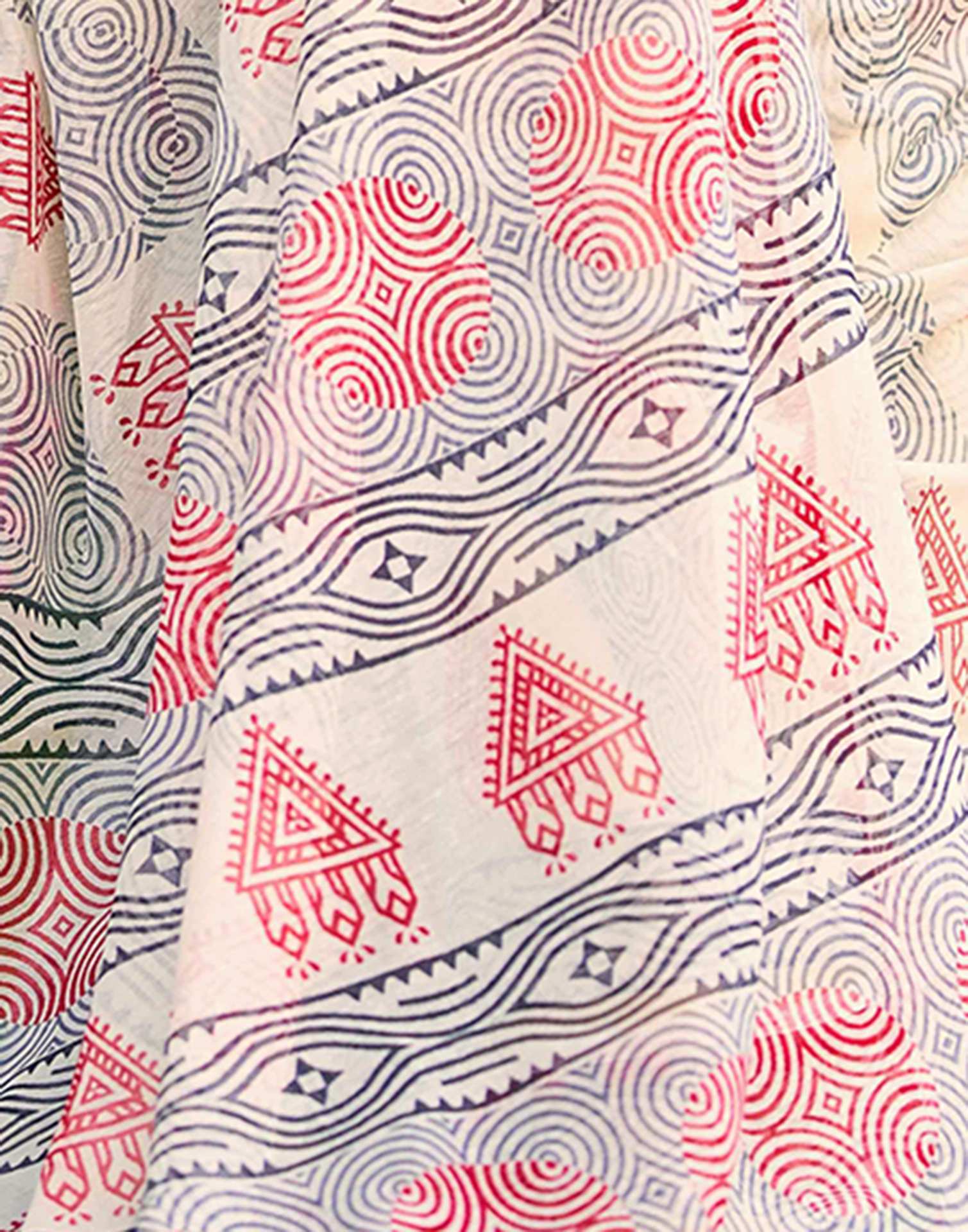 Off White Chanderi Printed Saree