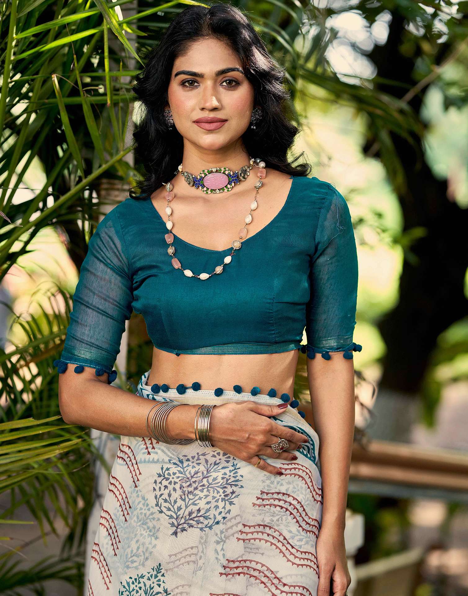 Off White Chanderi Printed Saree