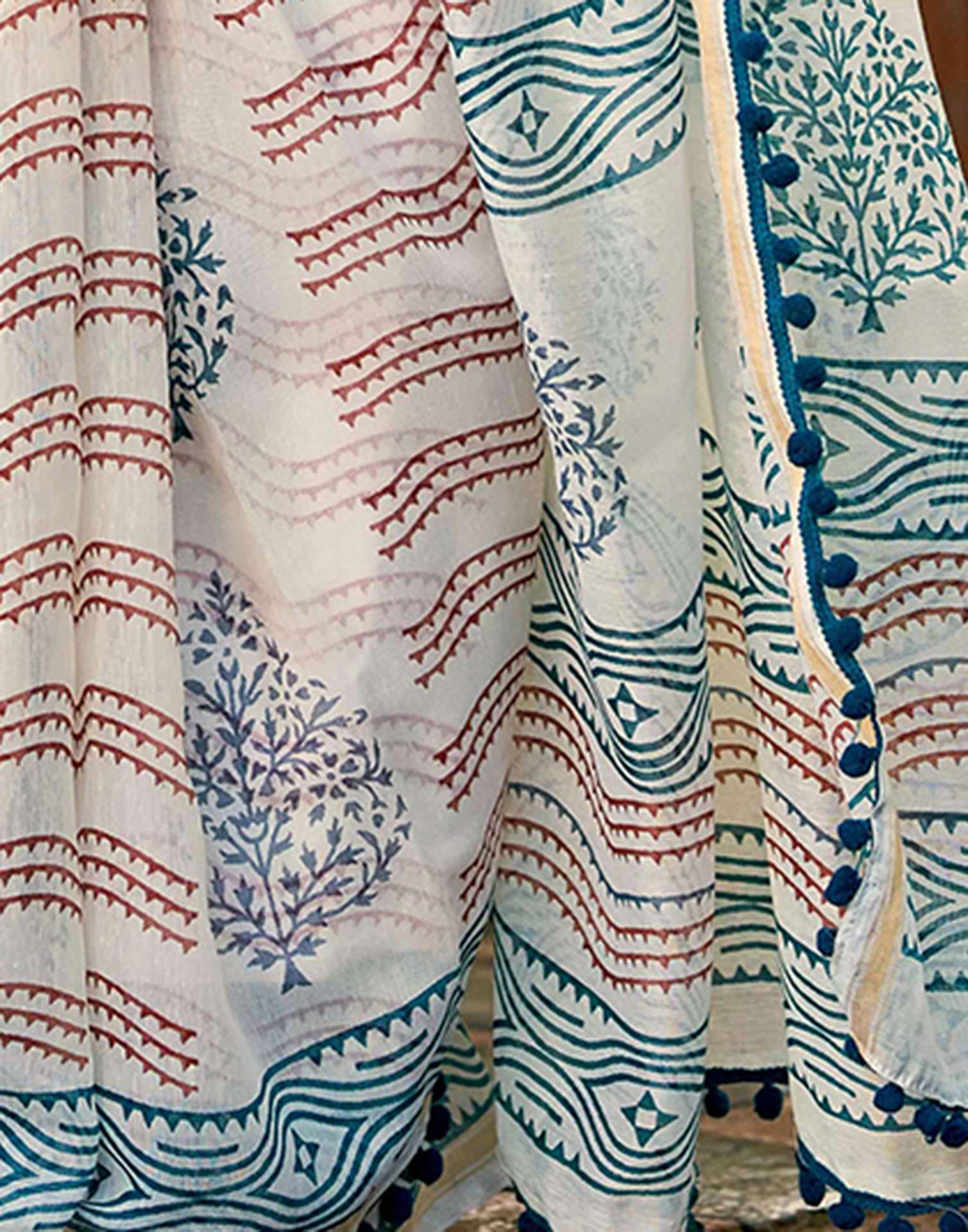 Off White Chanderi Printed Saree