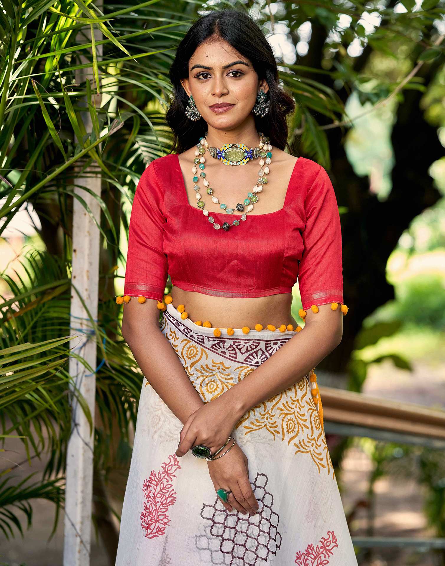 Off White Chanderi Printed Saree