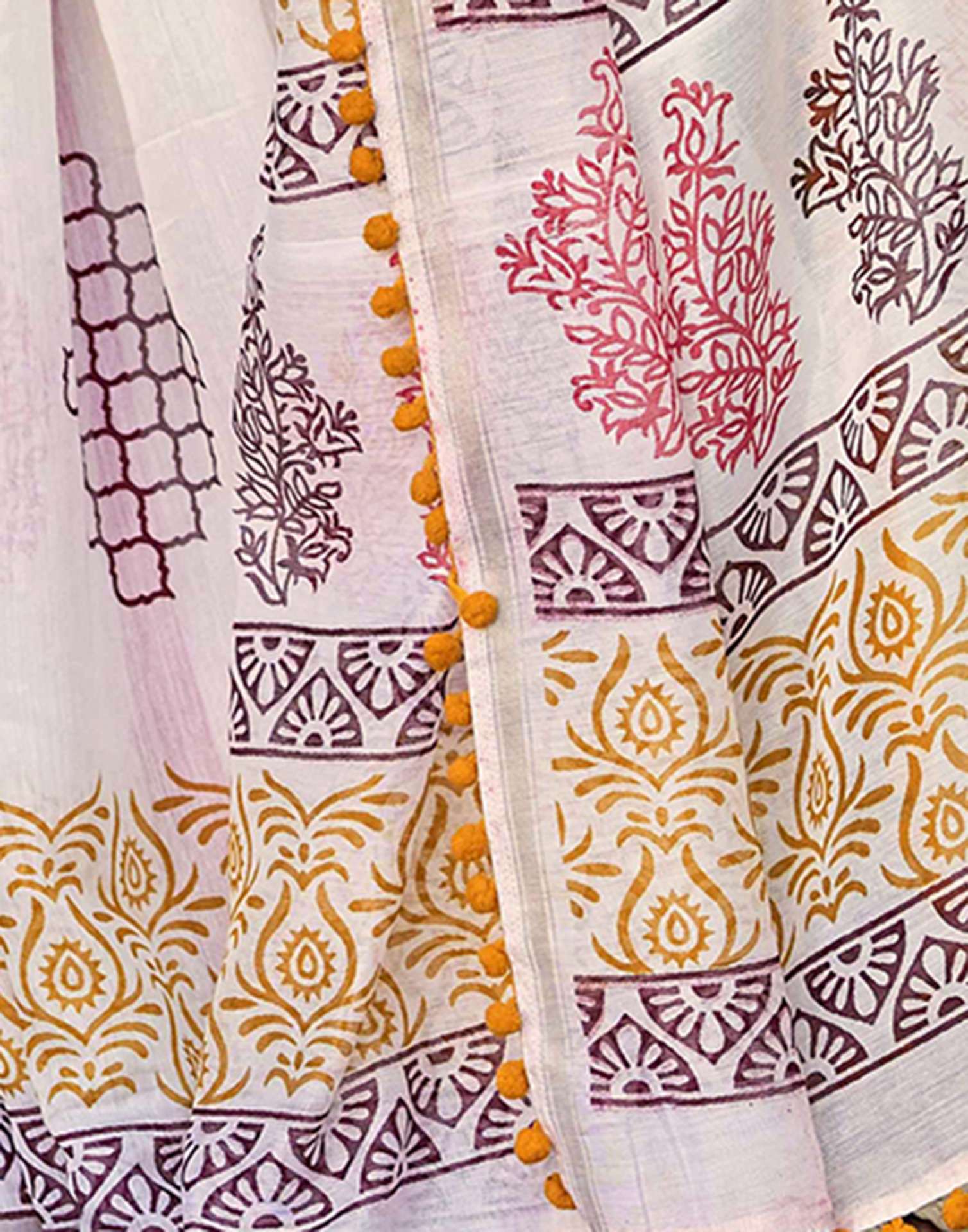 Off White Chanderi Printed Saree