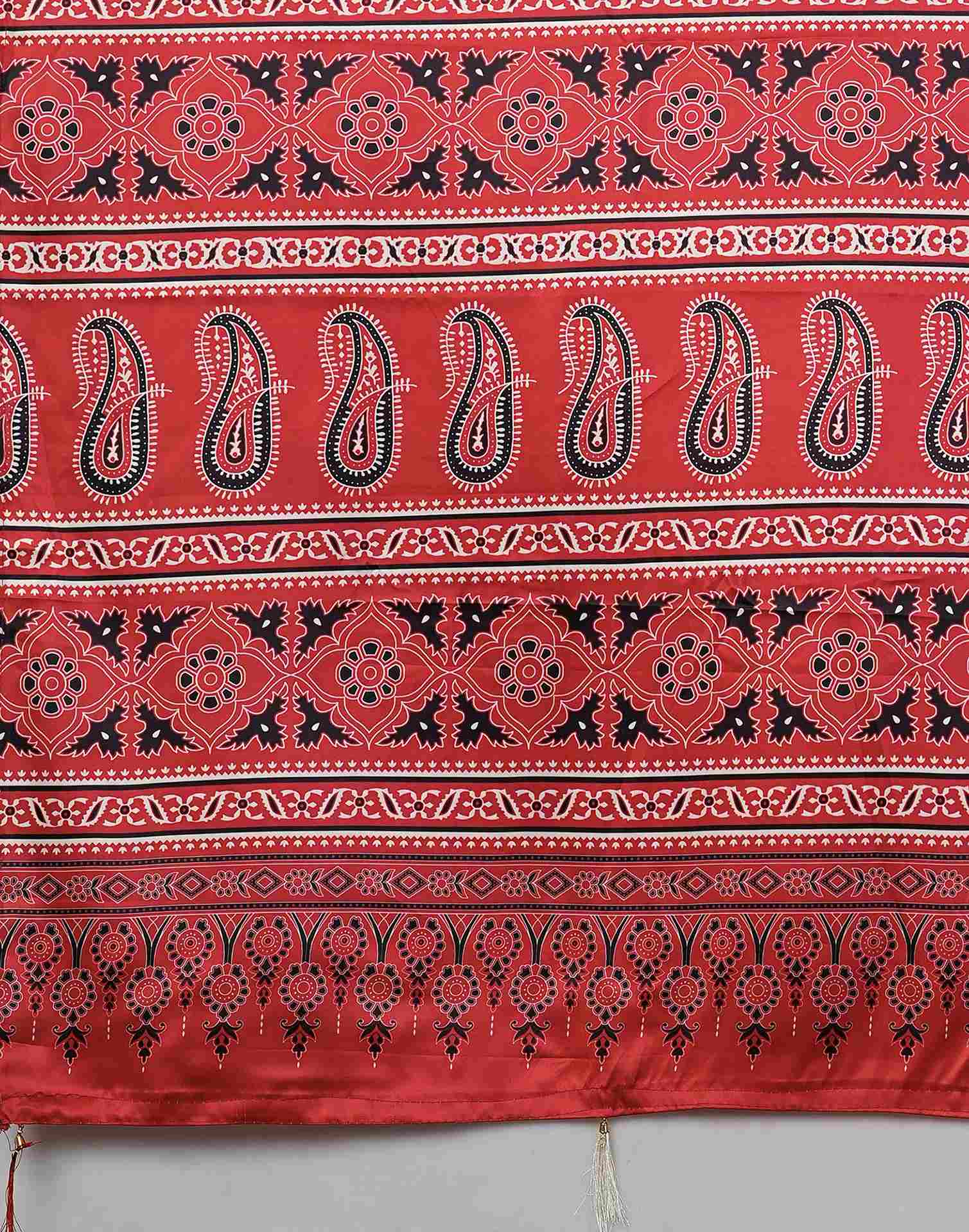 Red Satin Printed Saree