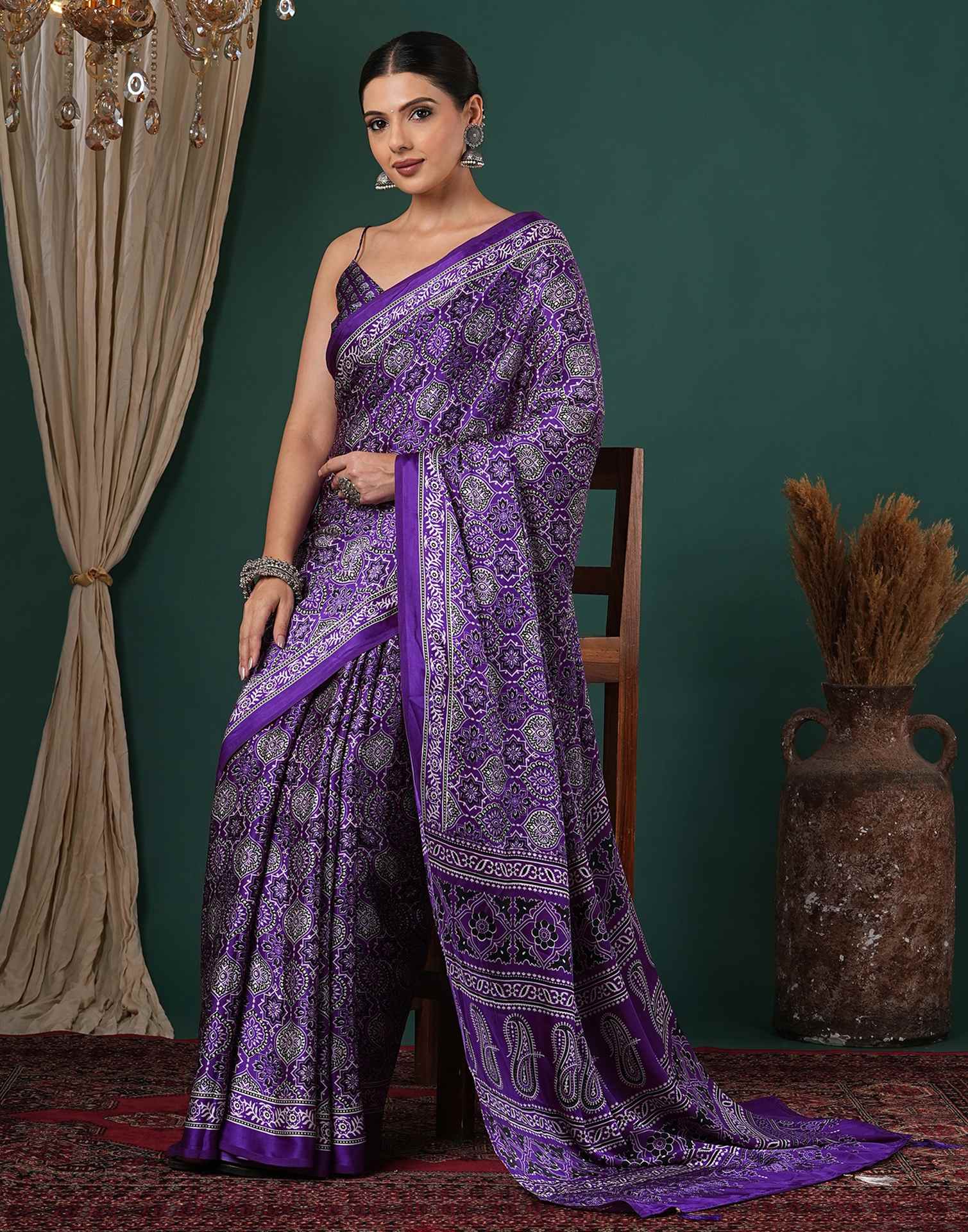 Violet Satin Printed Saree