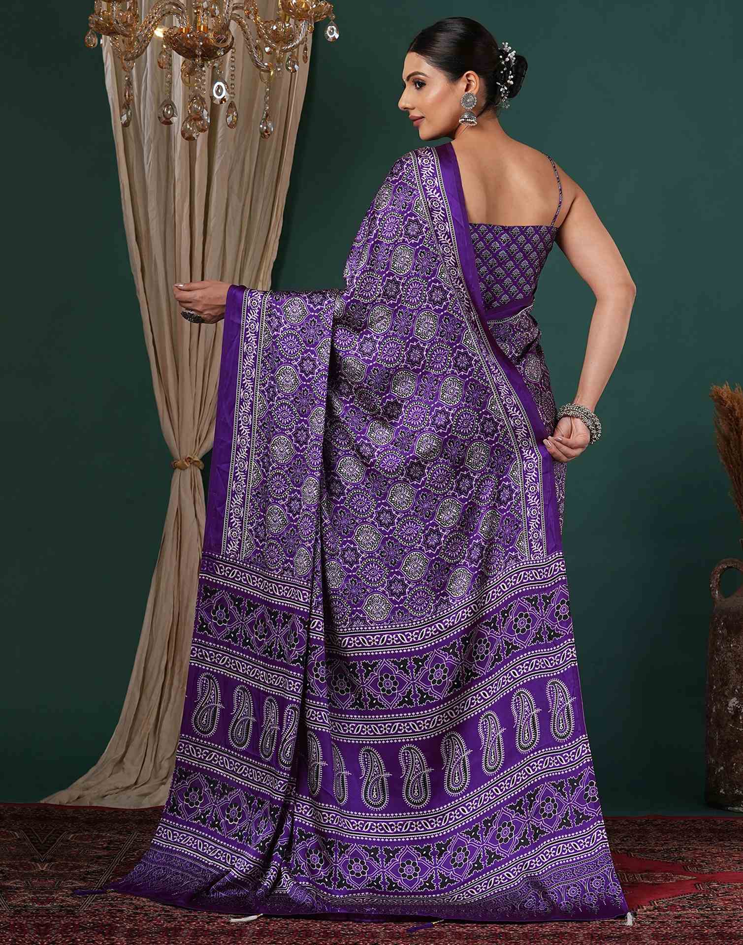 Violet Satin Printed Saree