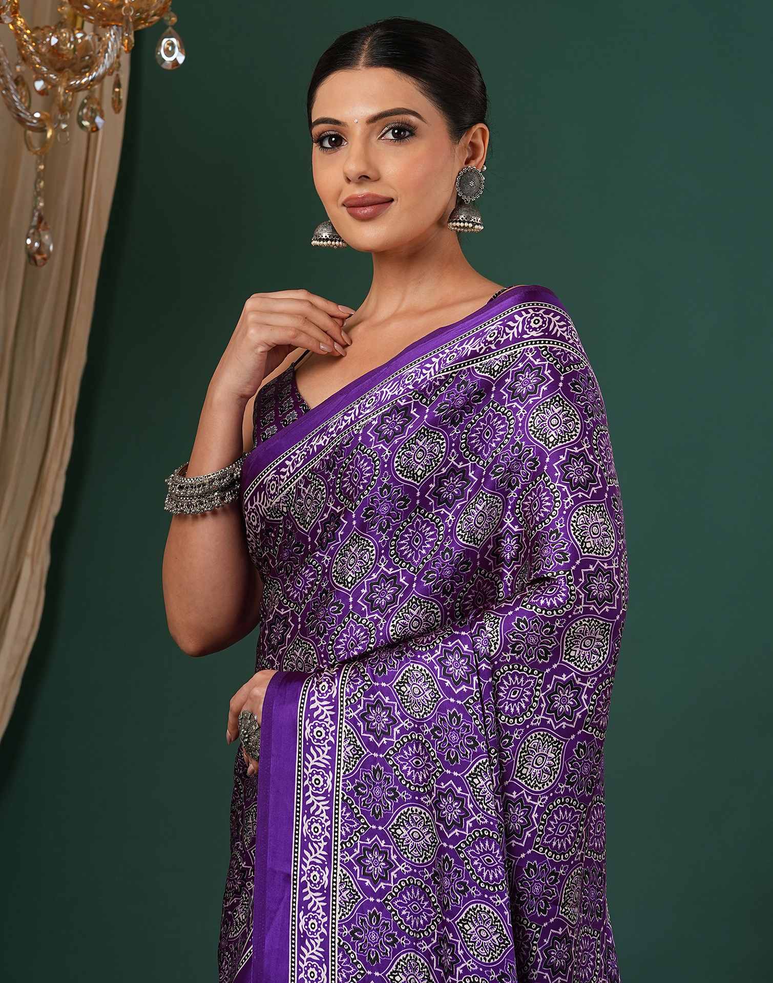 Violet Satin Printed Saree