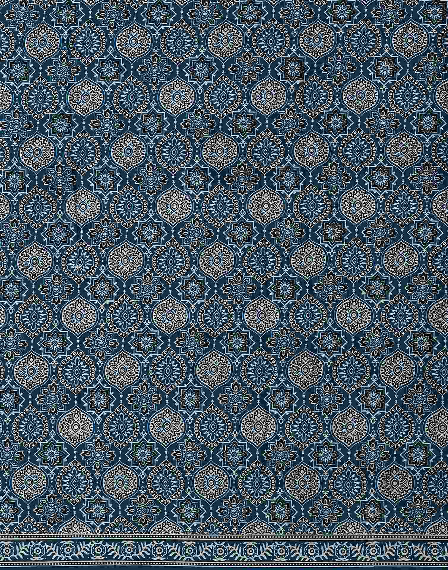 Rama Blue Satin Printed Saree