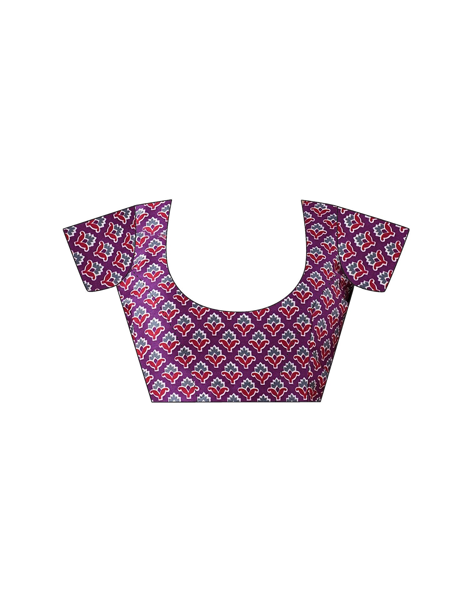 Dark Purple Satin Printed Saree