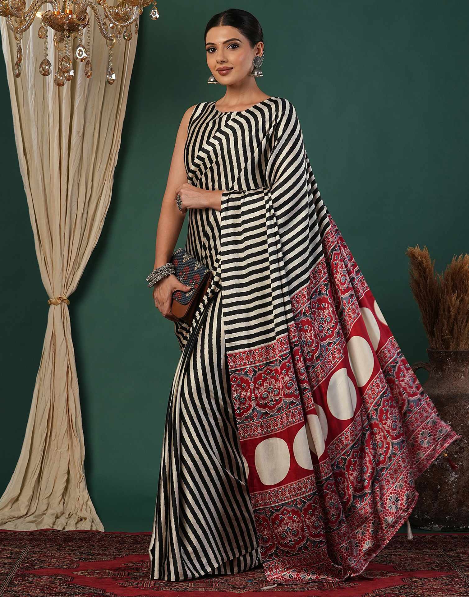 Off White Satin Printed Saree