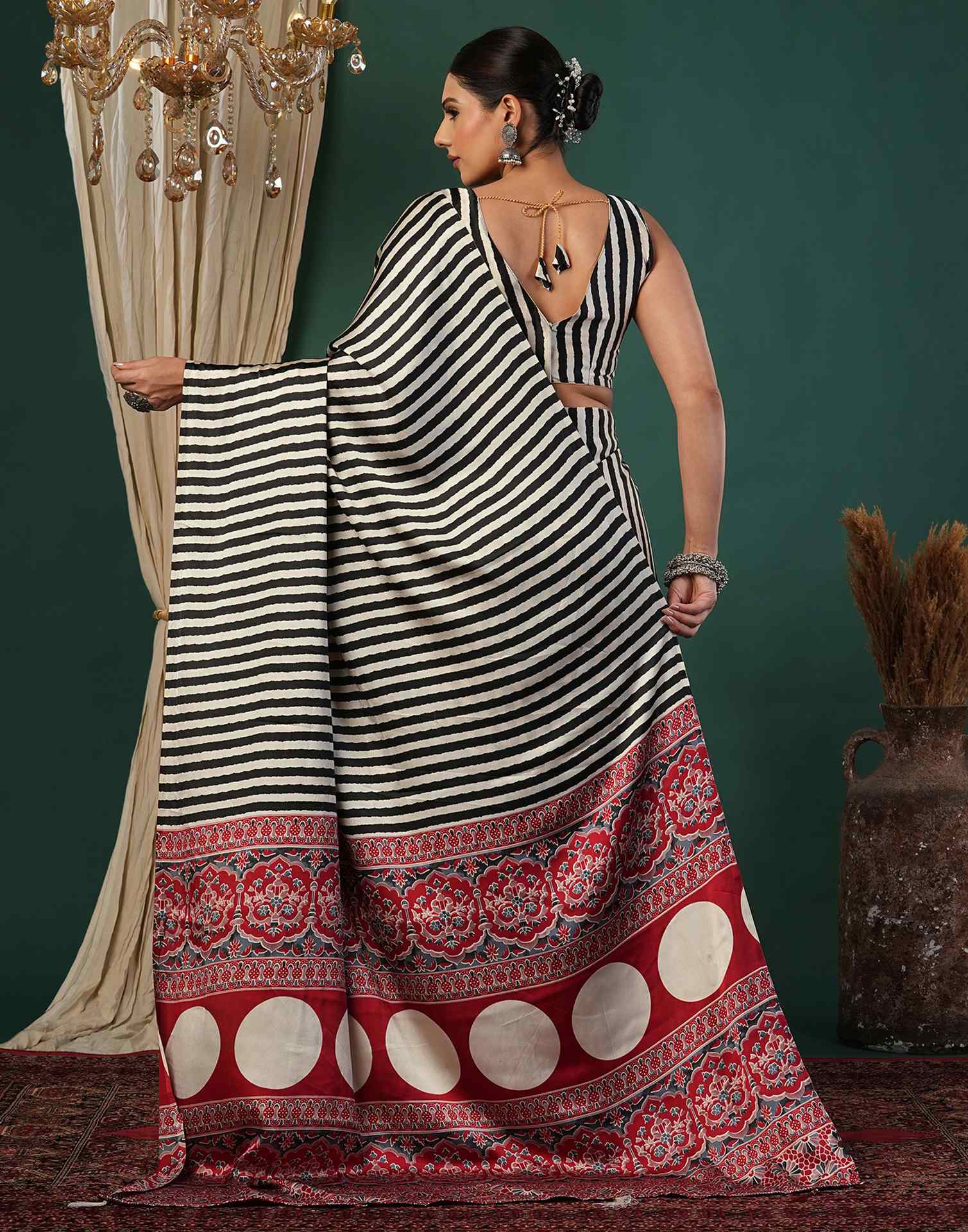 Off White Satin Printed Saree