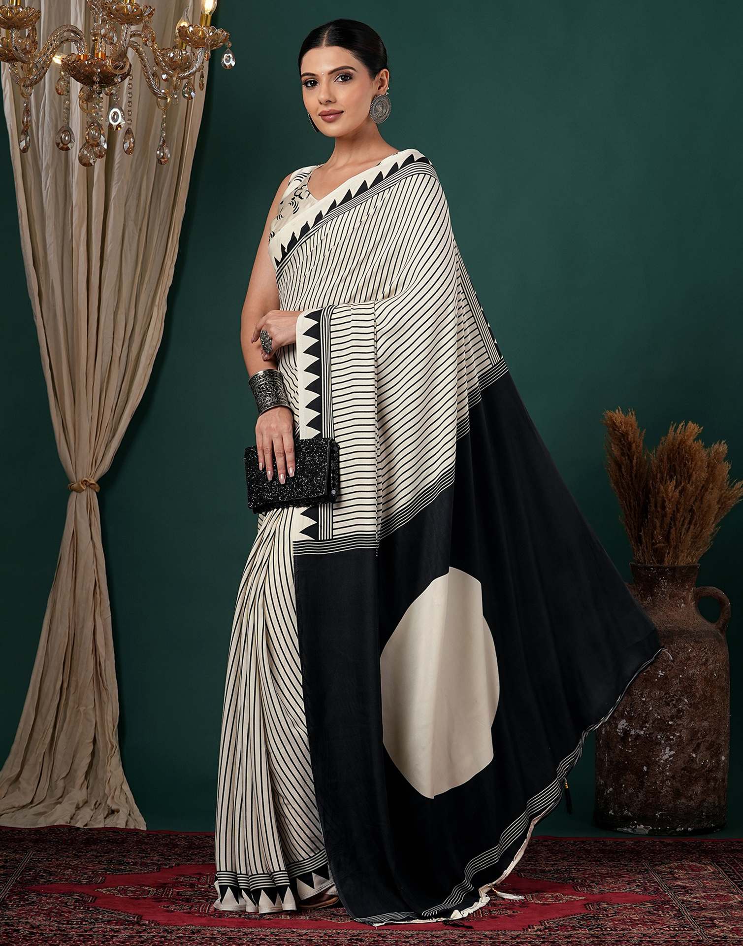 Off White Satin Printed Saree