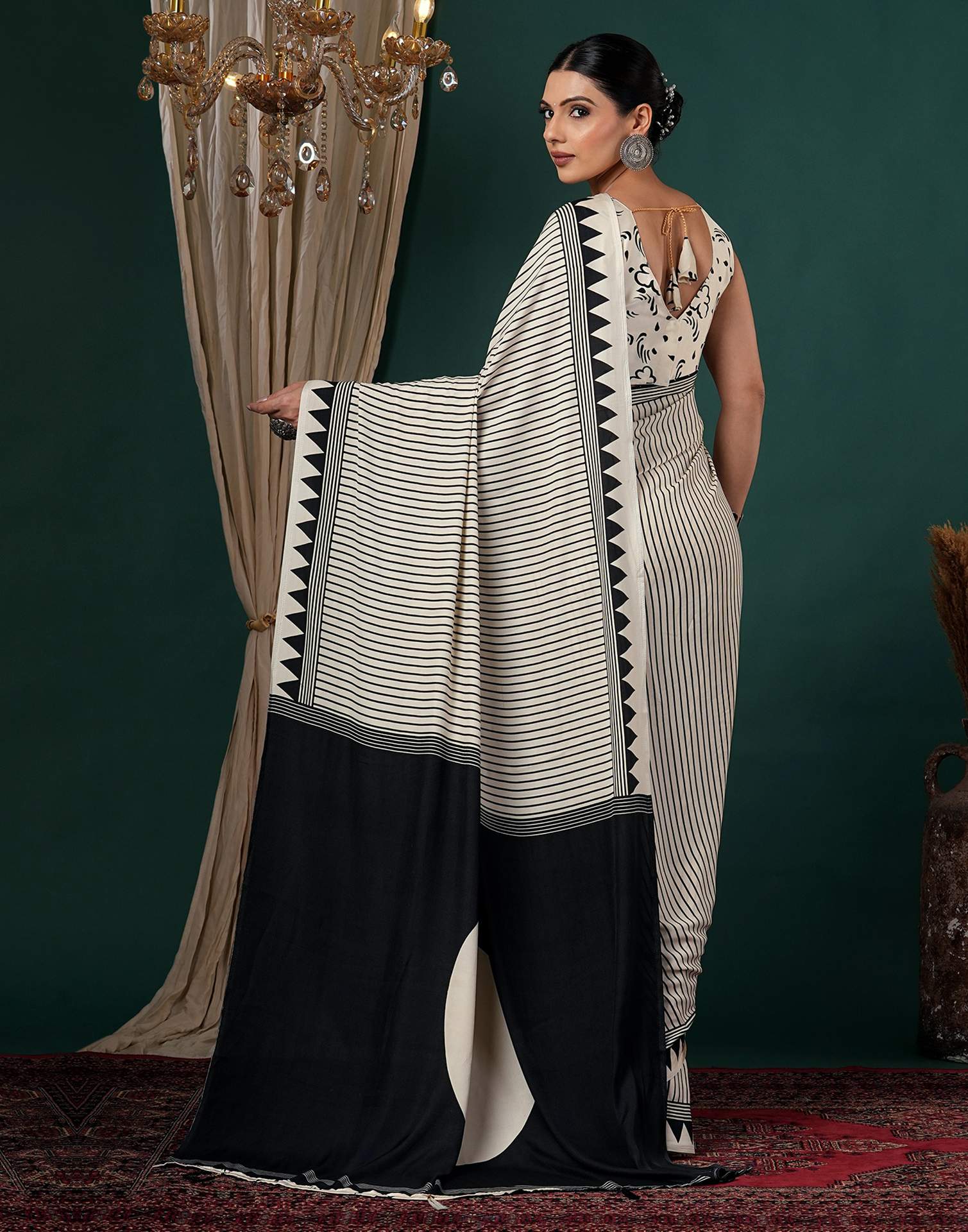 Off White Satin Printed Saree