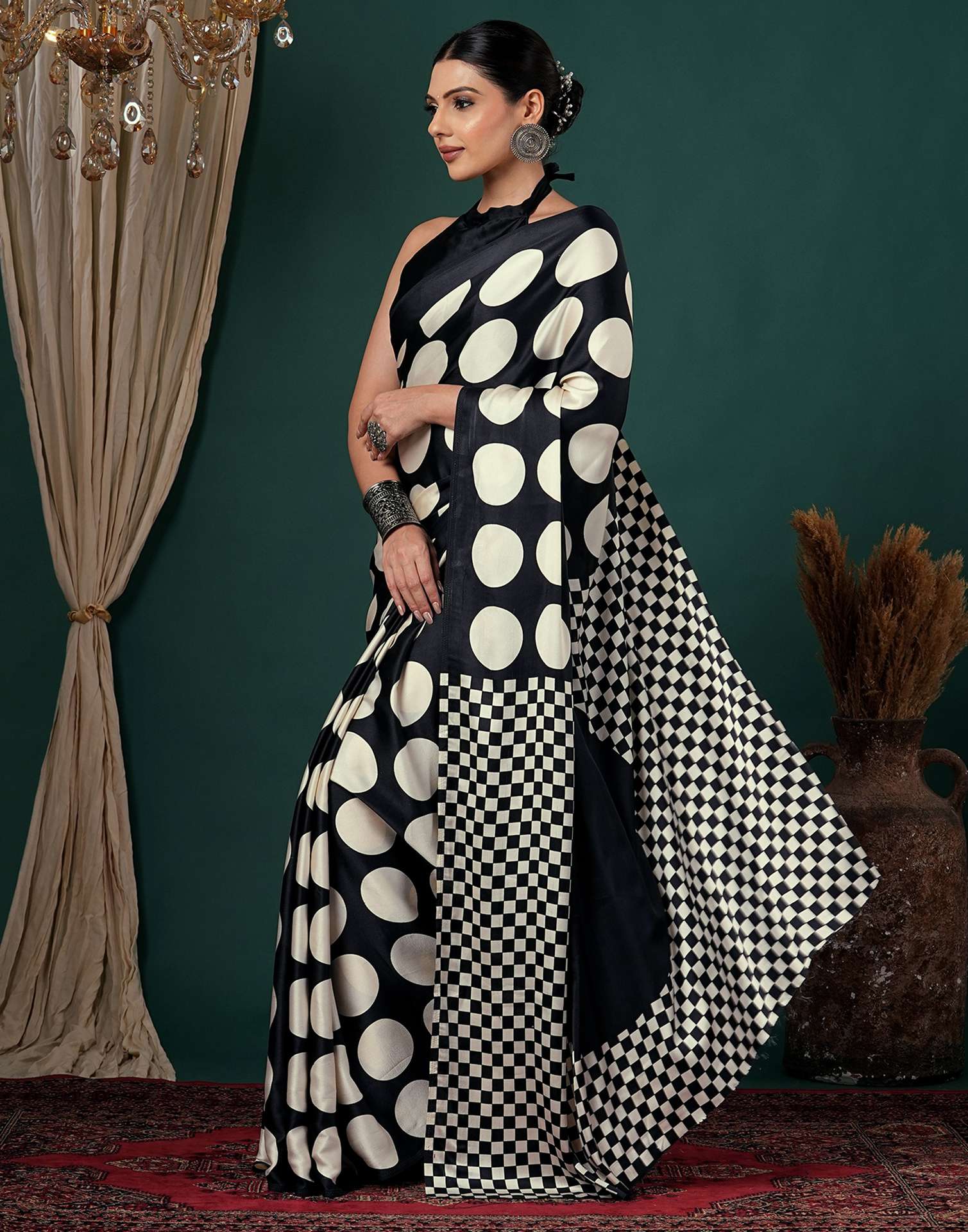 Off White Satin Printed Saree