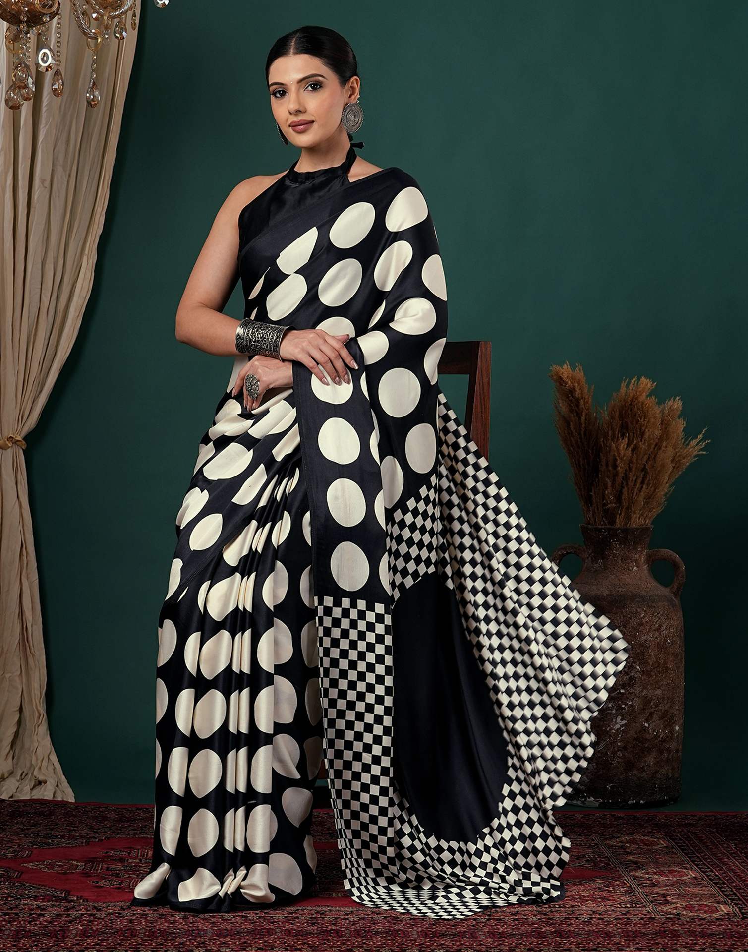 Off White Satin Printed Saree