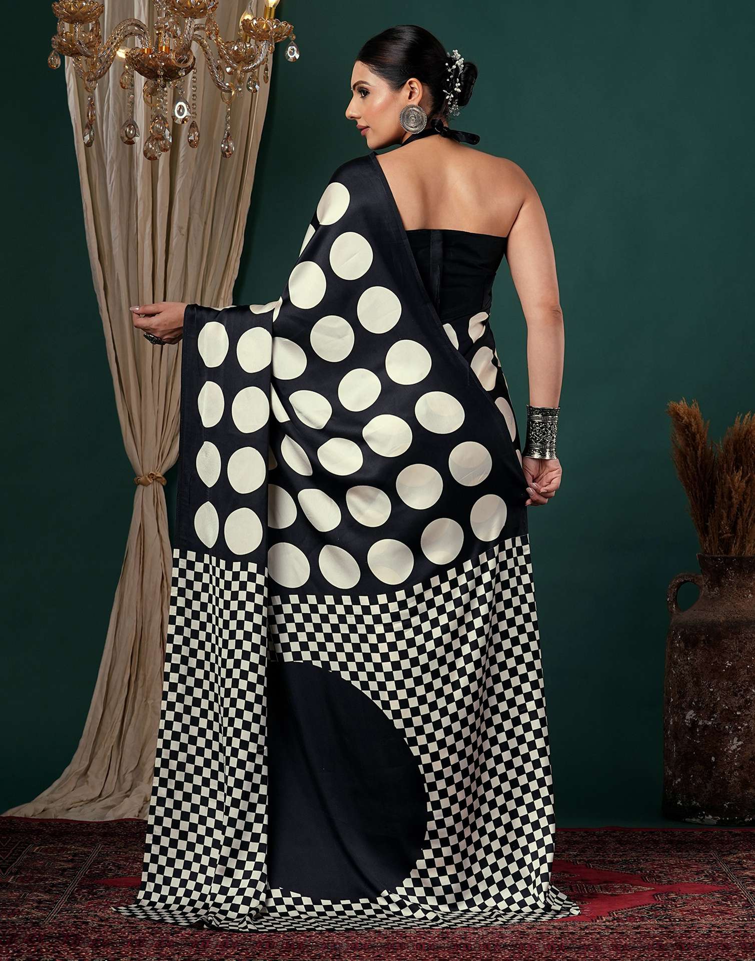 Off White Satin Printed Saree