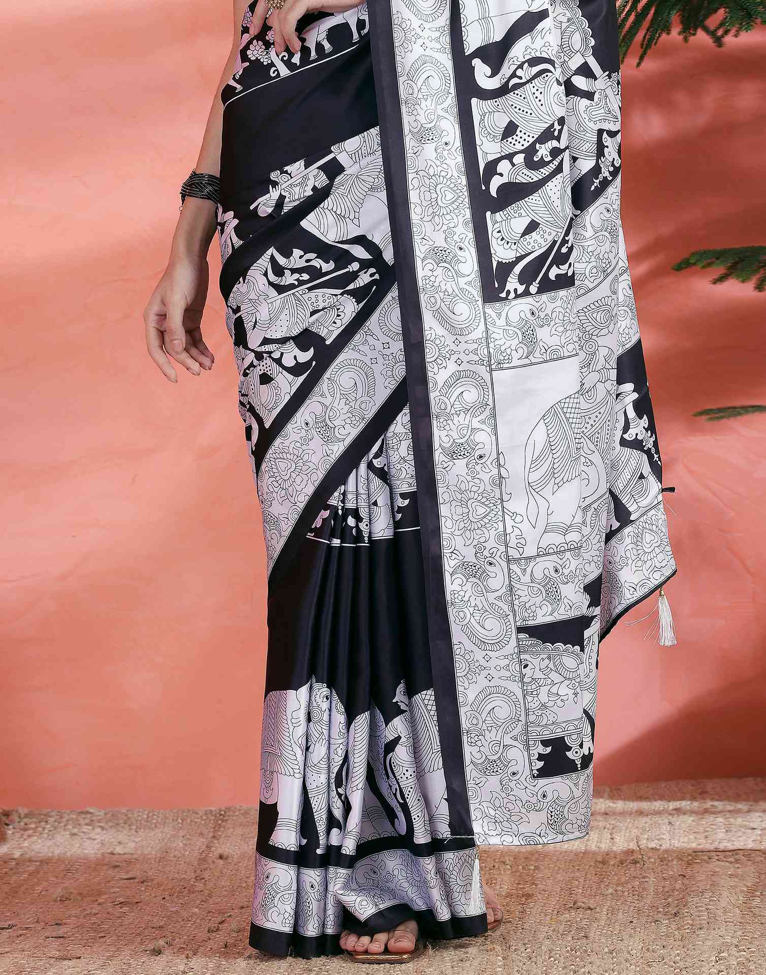 Black Satin Printed Saree