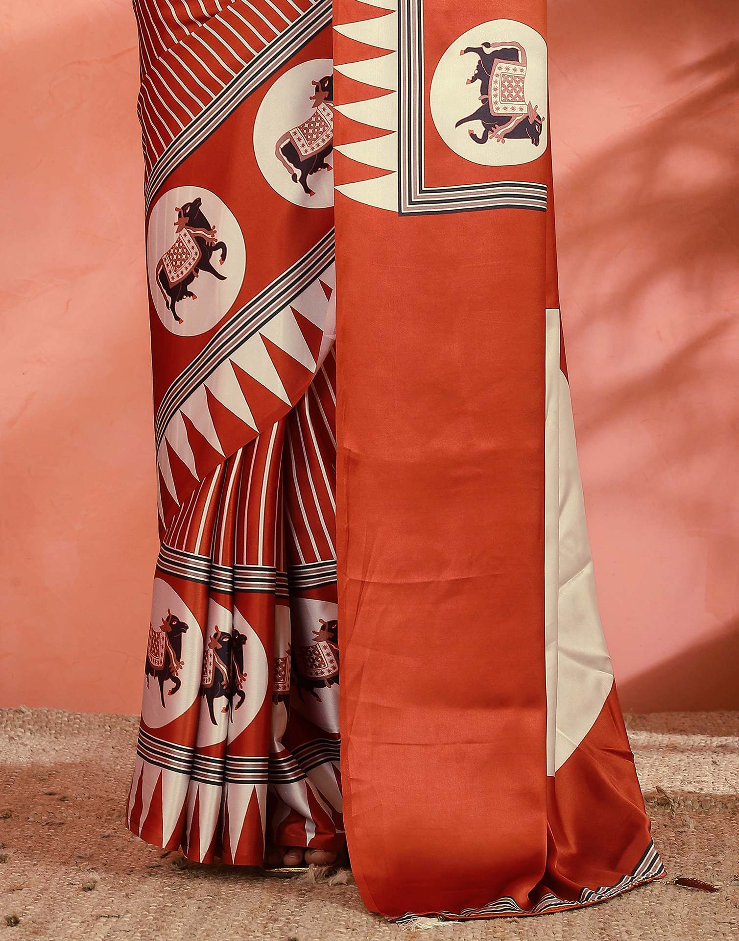 Orange Satin Printed Saree