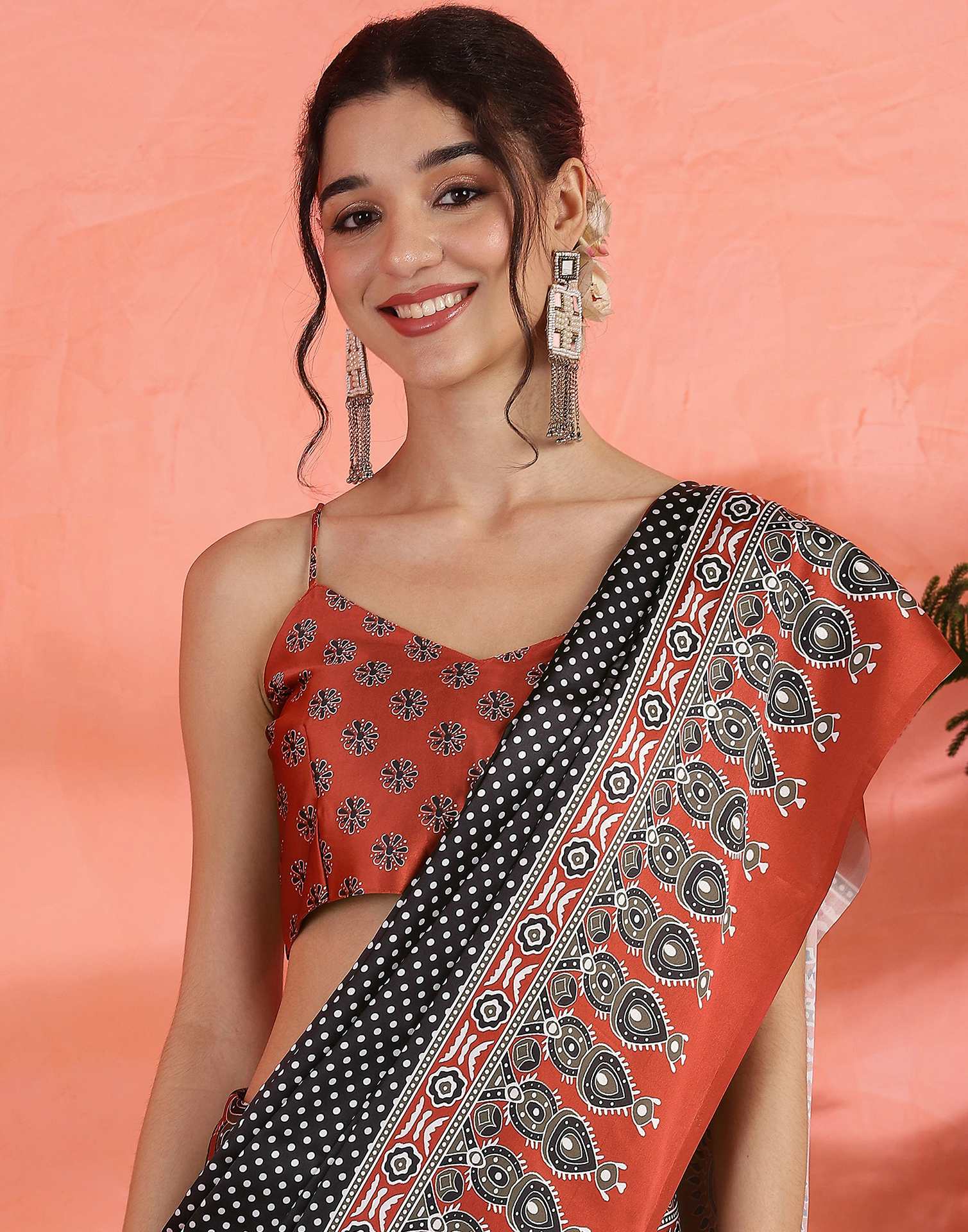 Black Satin Printed Saree