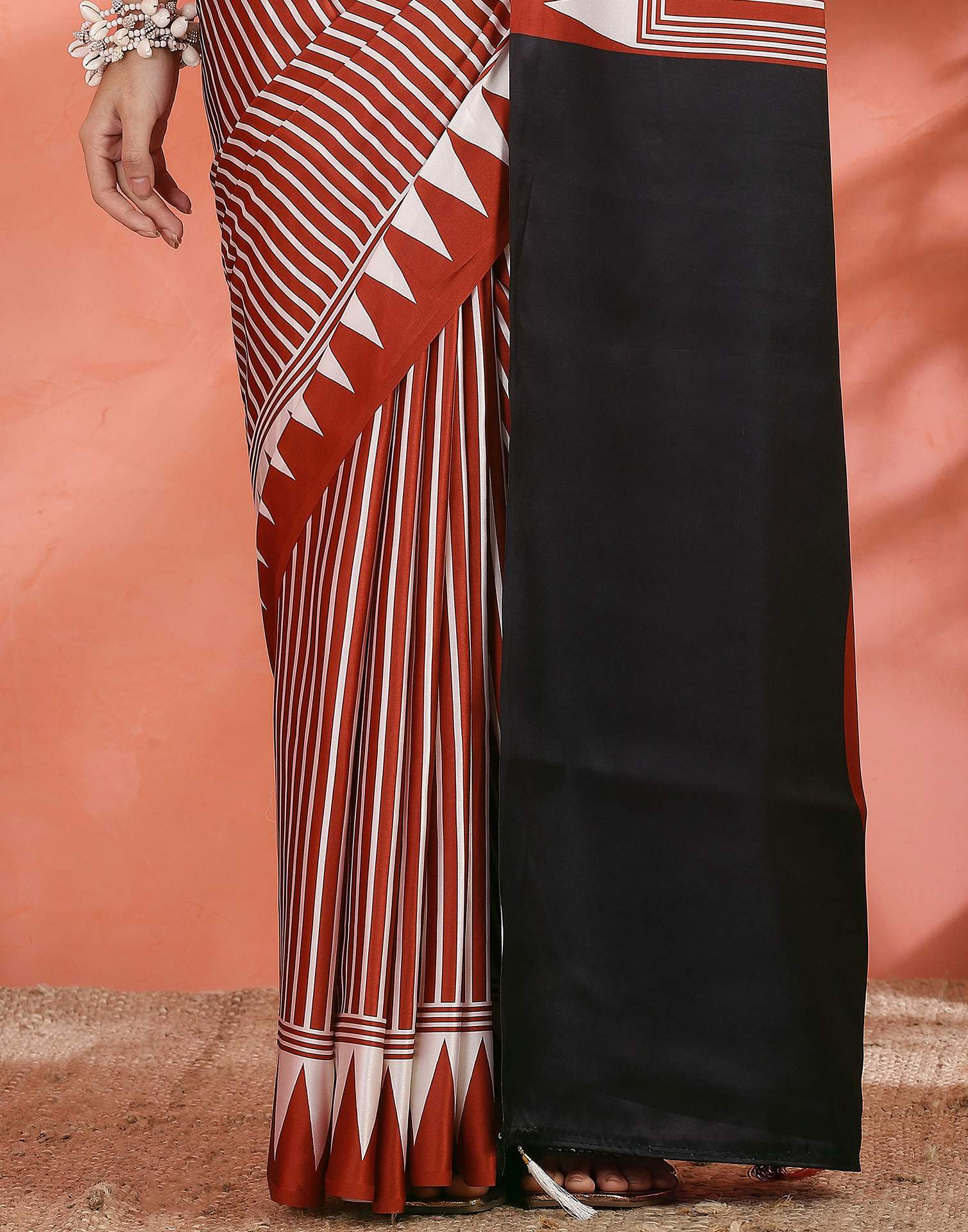 Brown Satin Printed Saree