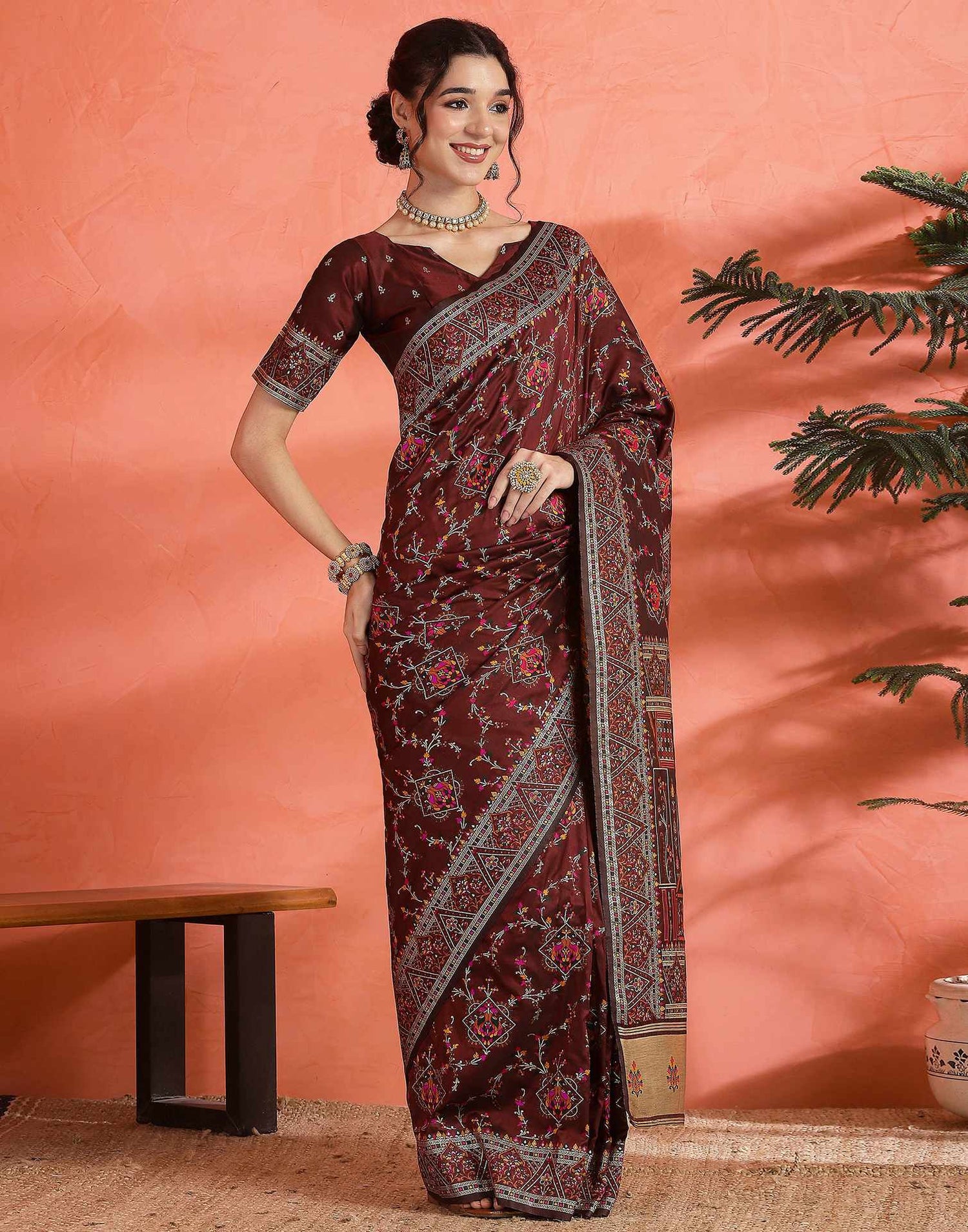 Maroon Silk Woven Saree