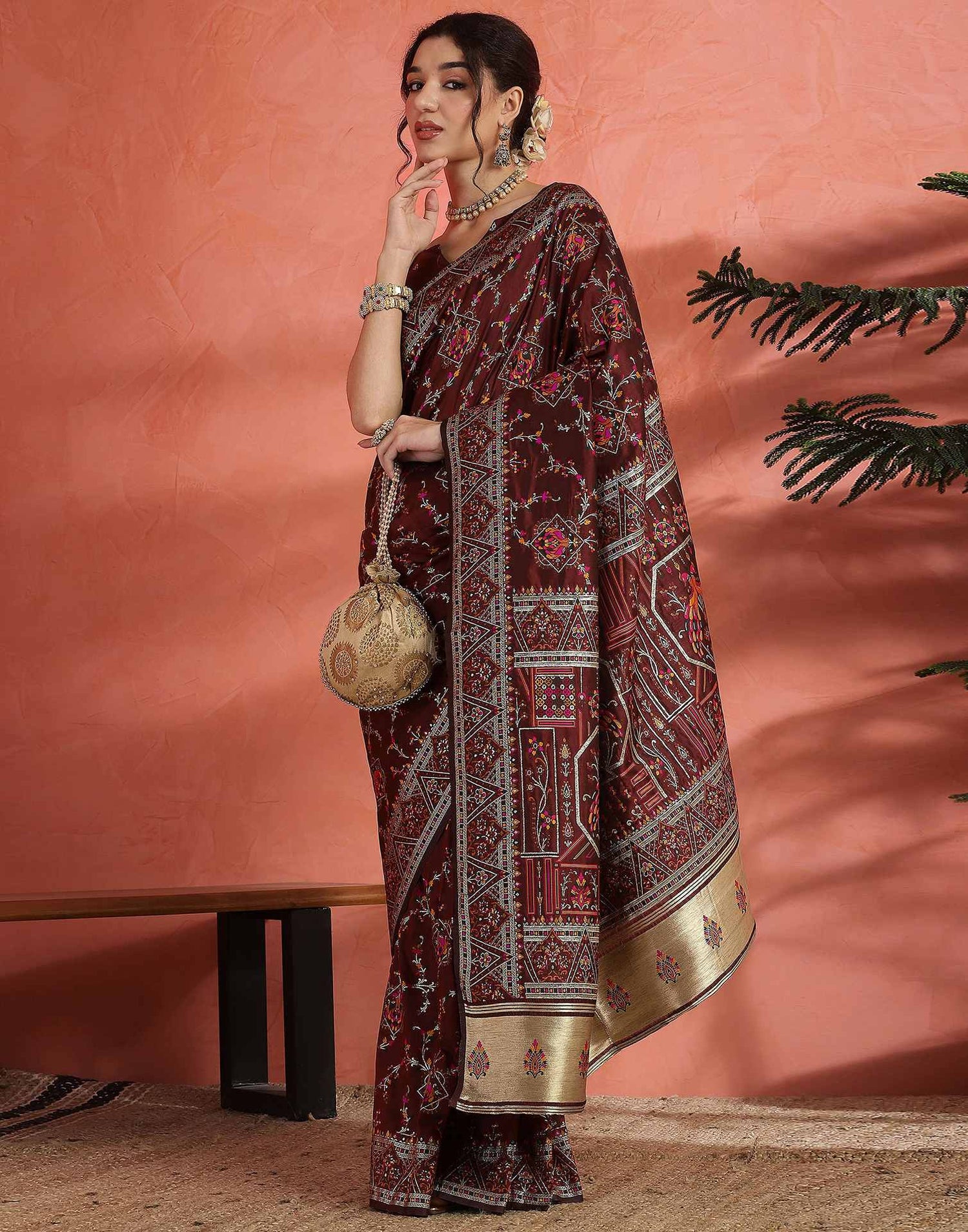 Maroon Silk Woven Saree