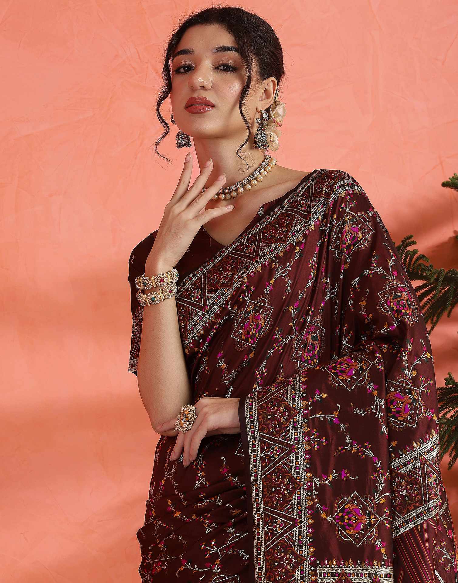 Maroon Silk Woven Saree