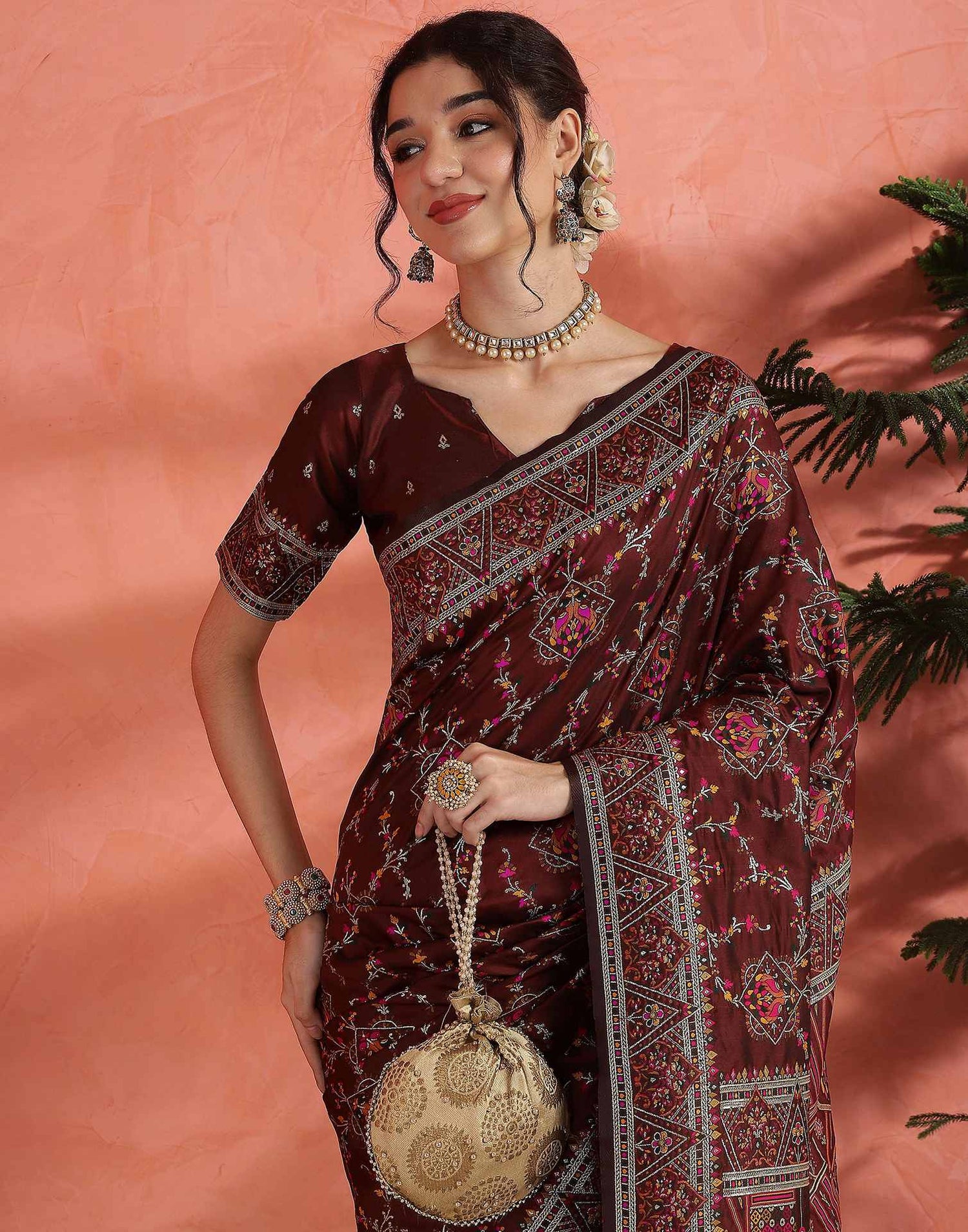 Maroon Silk Woven Saree