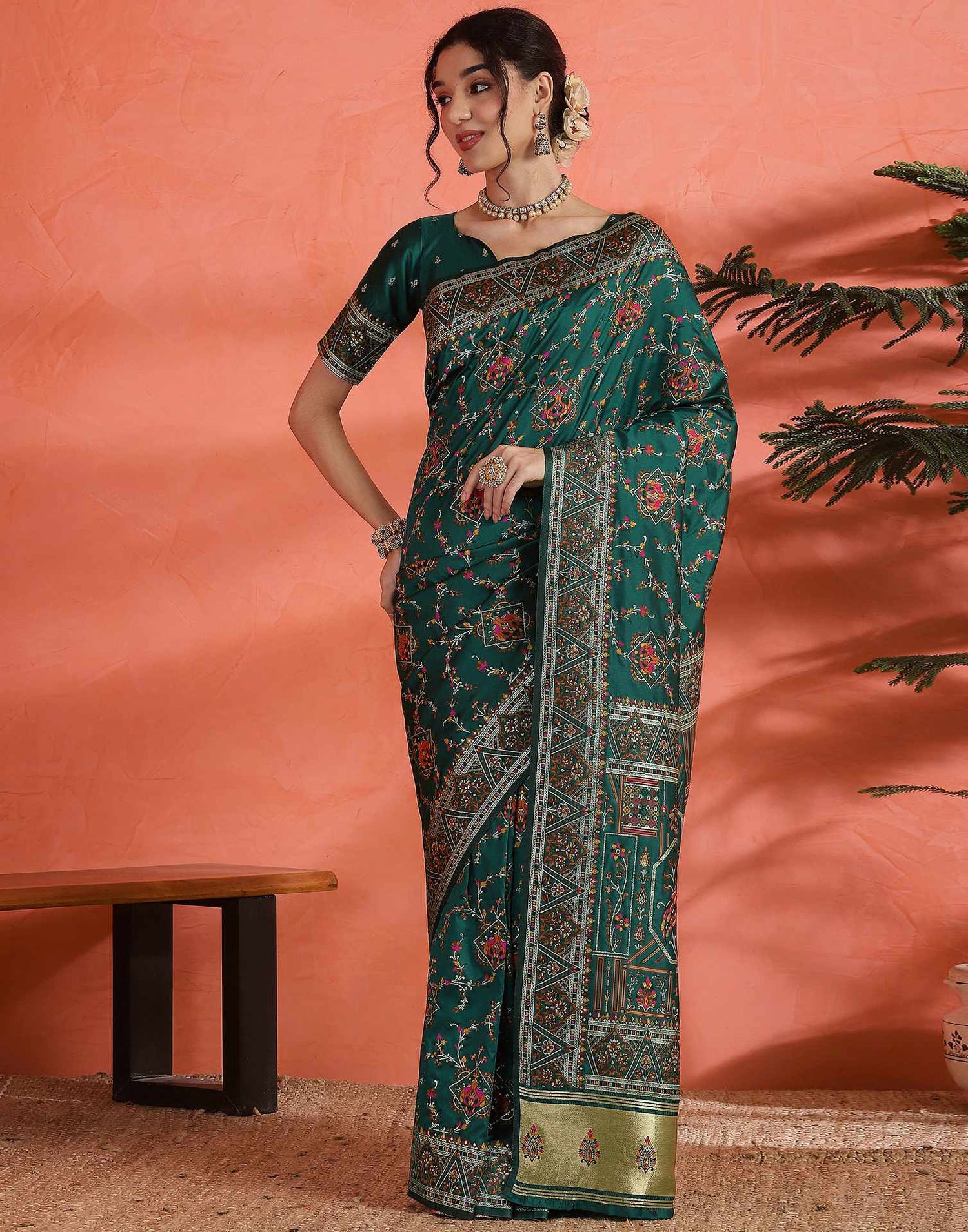 Rama Green Silk Woven Saree